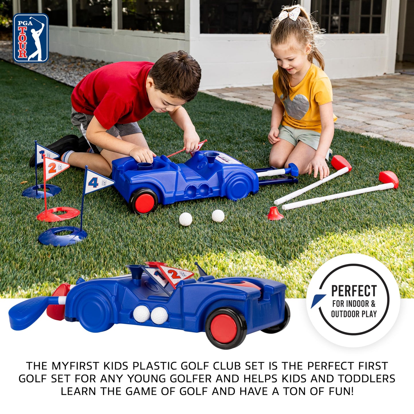 Franklin Sports Kids Toy Golf Set -PGA Tour MyFirst Plastic Golf Clubs+Balls Set for Kids + Toddlers - Mini Toy Righty+Lefty Golf Club Set-Includes Carry Case, (2) Tees,(4) Balls,(4) Holes with Flags