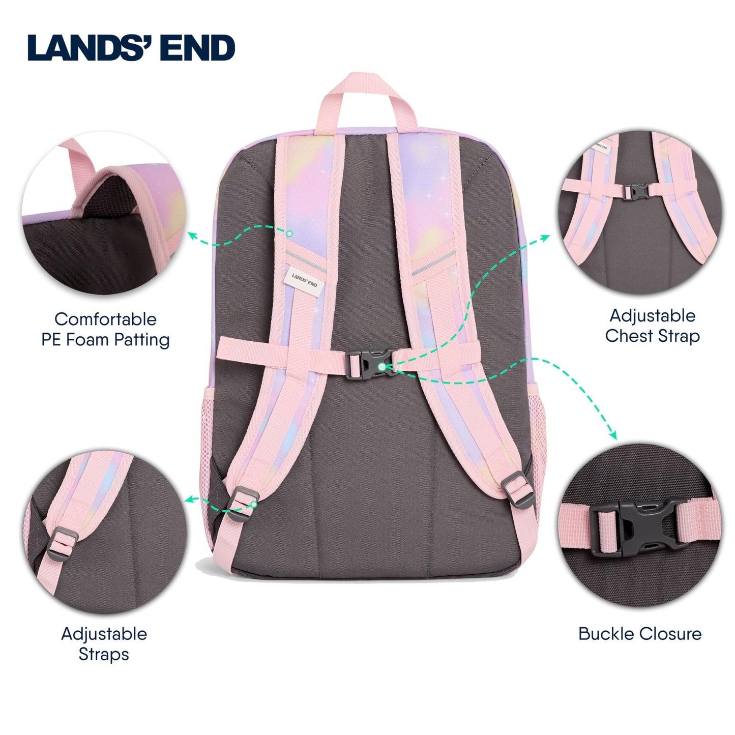 Lands' End Unisex Kids Medium ClassMate Lightweight Durable Elementary School Backpack, Desert Rose