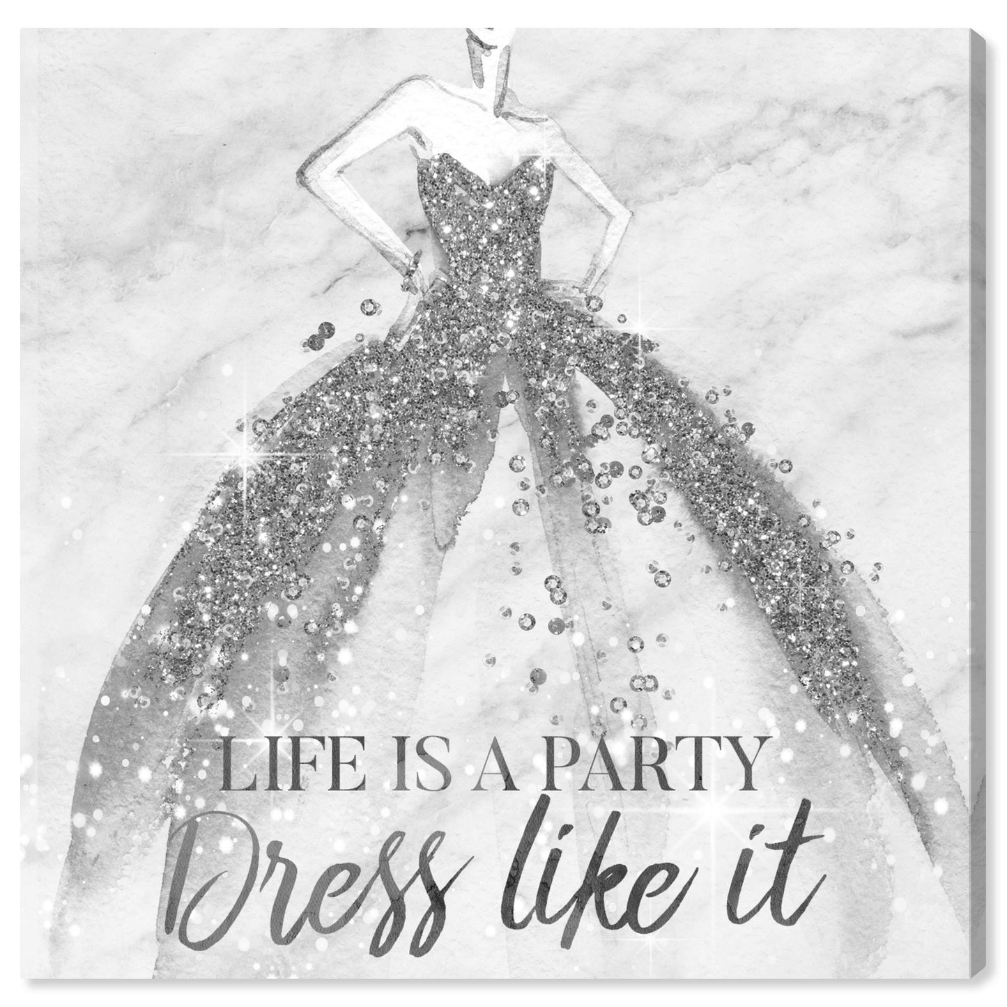 Wynwood Studio Fashion and Glam Wall Art Canvas Prints 'Life is a Party Silver' Home Décor, 30x30