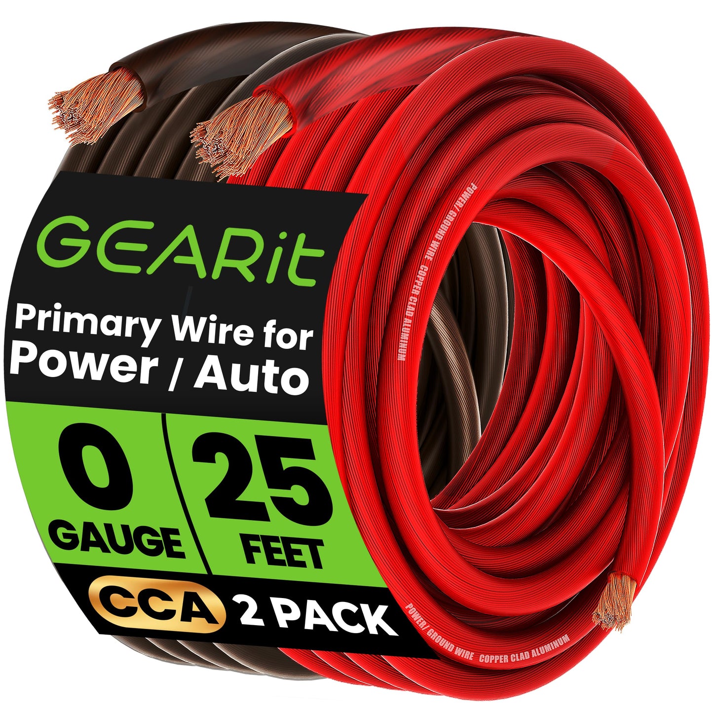 GEARit 0 Gauge Wire, 25 Foot Power Ground Wire - Automotive Battery Cable for Car Audio Amplifier, RV, Trailer CCA Amp Wiring (25 feet Each- Black/Red)