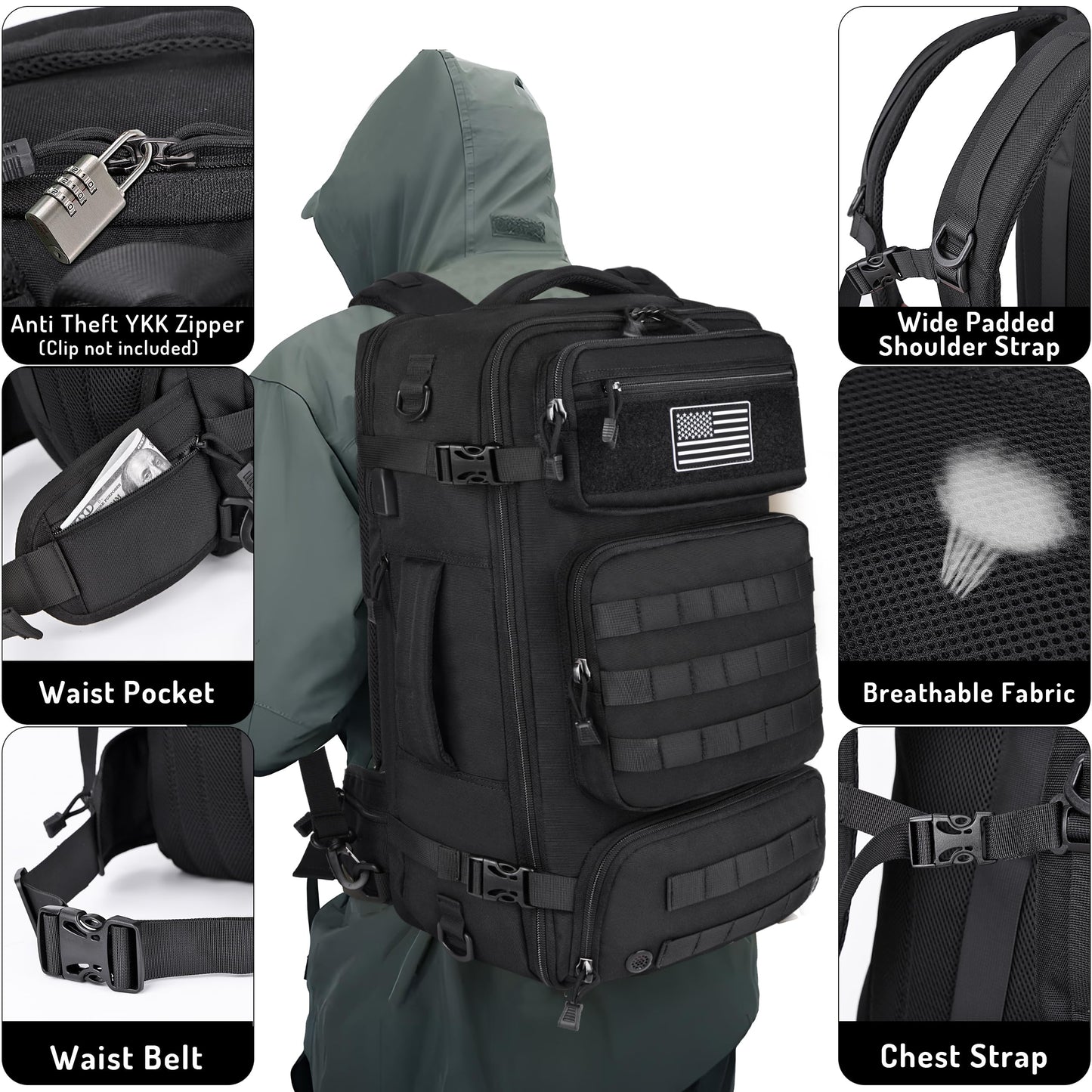 MOZETO Travel Backpack for Men 40L TSA Approved Carry On Backpack with USB Charging Port Durable Water-resistant Convertible Duffle Luggage Bag Large Weekender Bag Daypack Fits 17.3 Inch Laptop