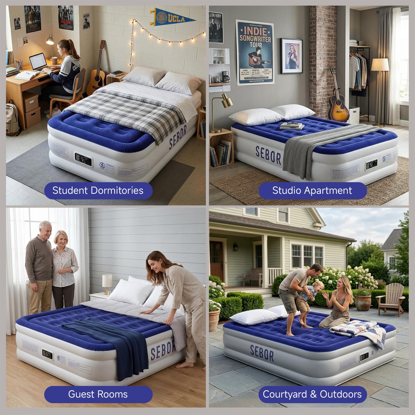 Sebor Air Mattress Twin with Built-in Pump 18", Comfortable Self-Inflating Air Mattress with High-Speed Pump, Durable Blow Up Mattress Twin with Storage Bag for Guests, Camping, Travel