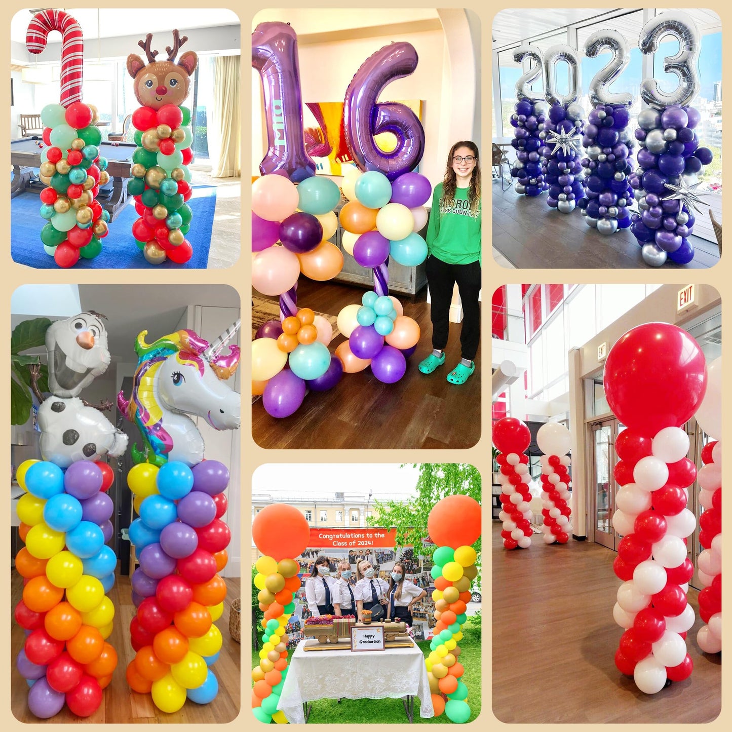Toosci 4 Sets Balloon Column Stand Kit, 7 Feet Height Adjustable Balloon Tower Pillar with Reusable Metal Telescopic Design for Graduation, Wedding, Baby Shower, Birthday Party Decoration