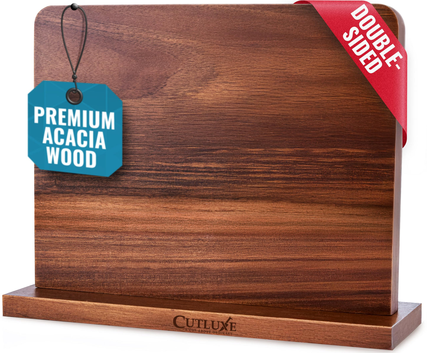 Cutluxe Magnetic Knife Block - Double Sided Acacia Wood Knife Holder, Strong Magnetic Strips, Universal Fit Knife Storage Stand