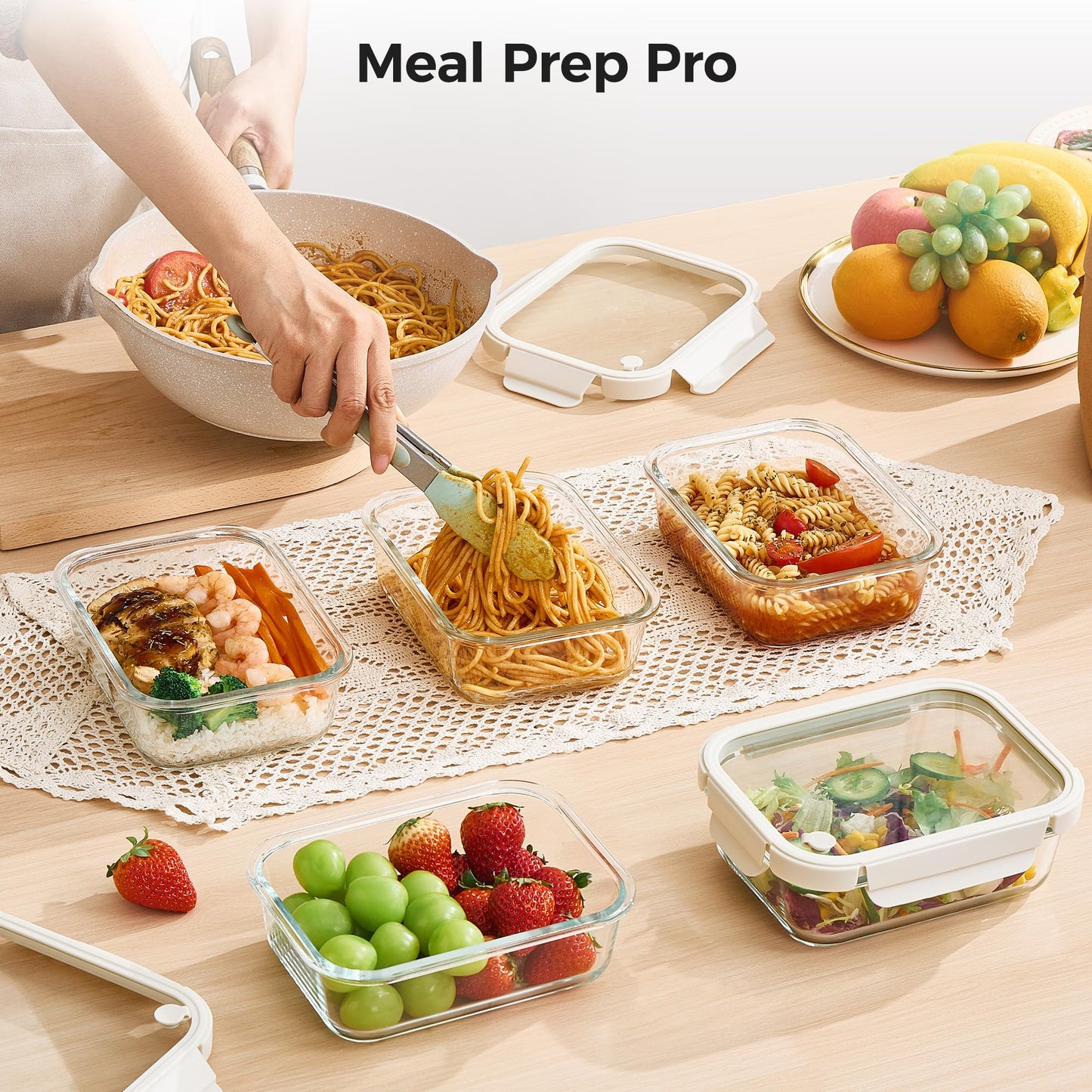 Vtopmart 5 Pack 35oz Glass Food Containers with Glass-Lids & Air Vent, Meal Prep Food Container Sets, Reusable Lunch box for leftovers, Save for Microwave, Oven, Freezer, and Dishwasher, BPA Free