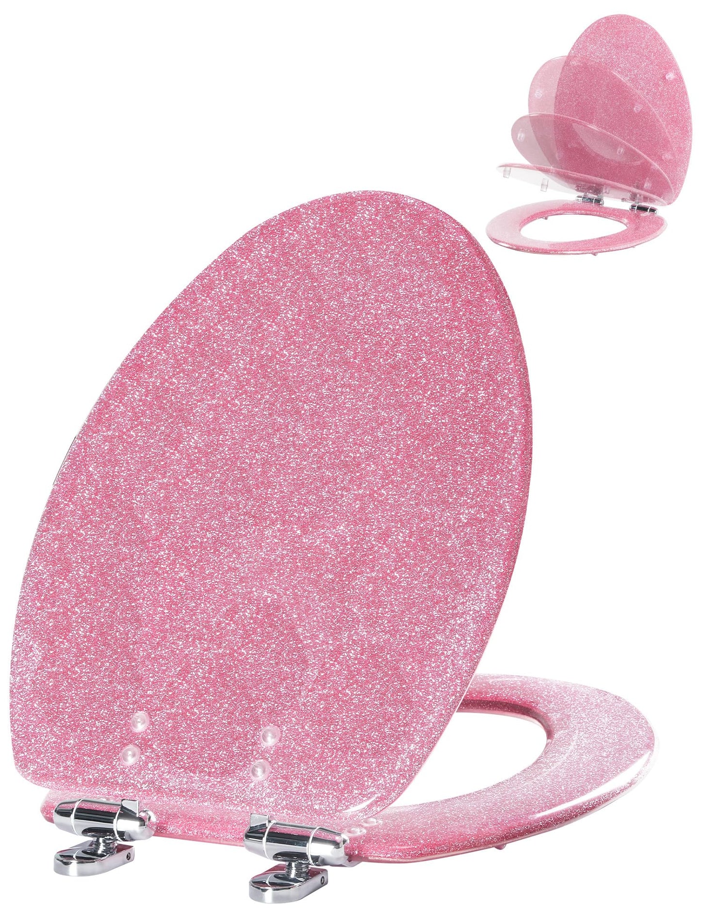 Angol Shiold ELONGATED Pink Toilet Seat Resin Glitter, Slow Close Heavy Duty Acrylic Toilet Seats for Standard Toilets, Easy Installation & Cleaning(19Inch, Pink Glitter, Upgraded hinges)