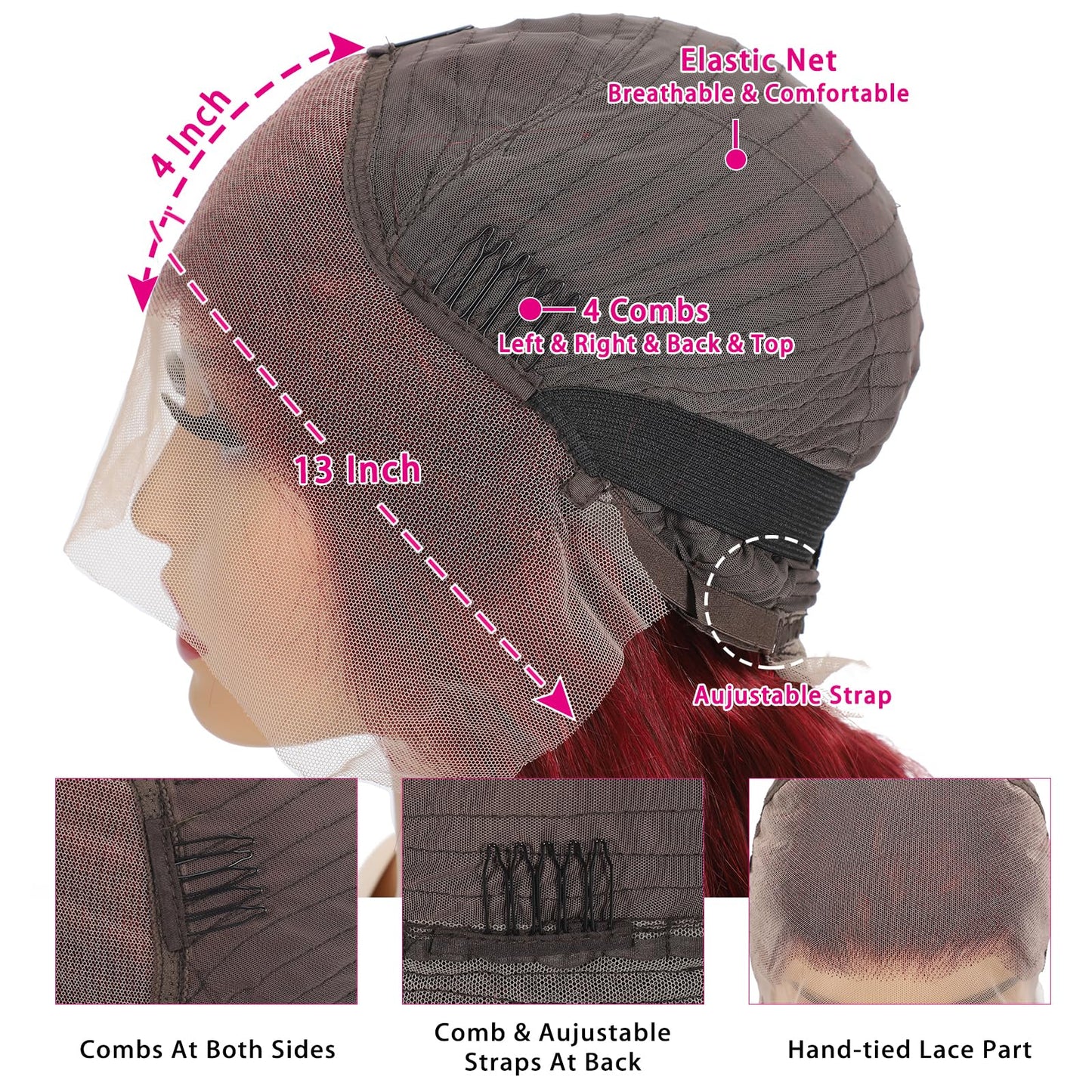 99J Burgundy Lace Front Wigs Human Hair 200 Density 20 Inch 13x4 Body Wave HD Lace Front Wigs Human Hair With Pre Plucked Glueless Red Wig Wine Red Lace Front Wigs