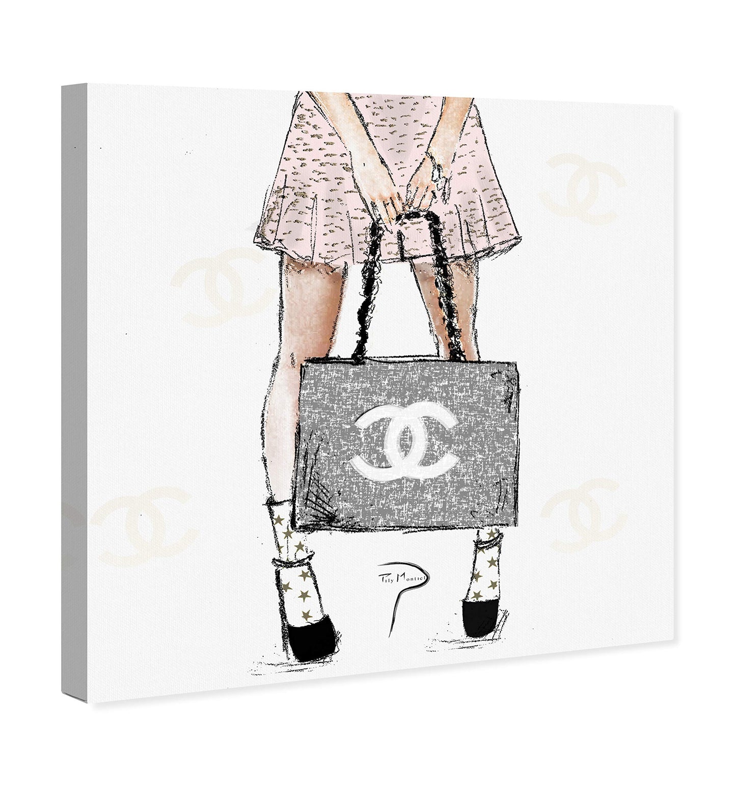The Oliver Gal Artist Co. Fashion and Glam Wall Art Canvas Prints 'Pily Montiel-Tweed Girl Rose' Home Décor, 30" x 30", Gray, Pink