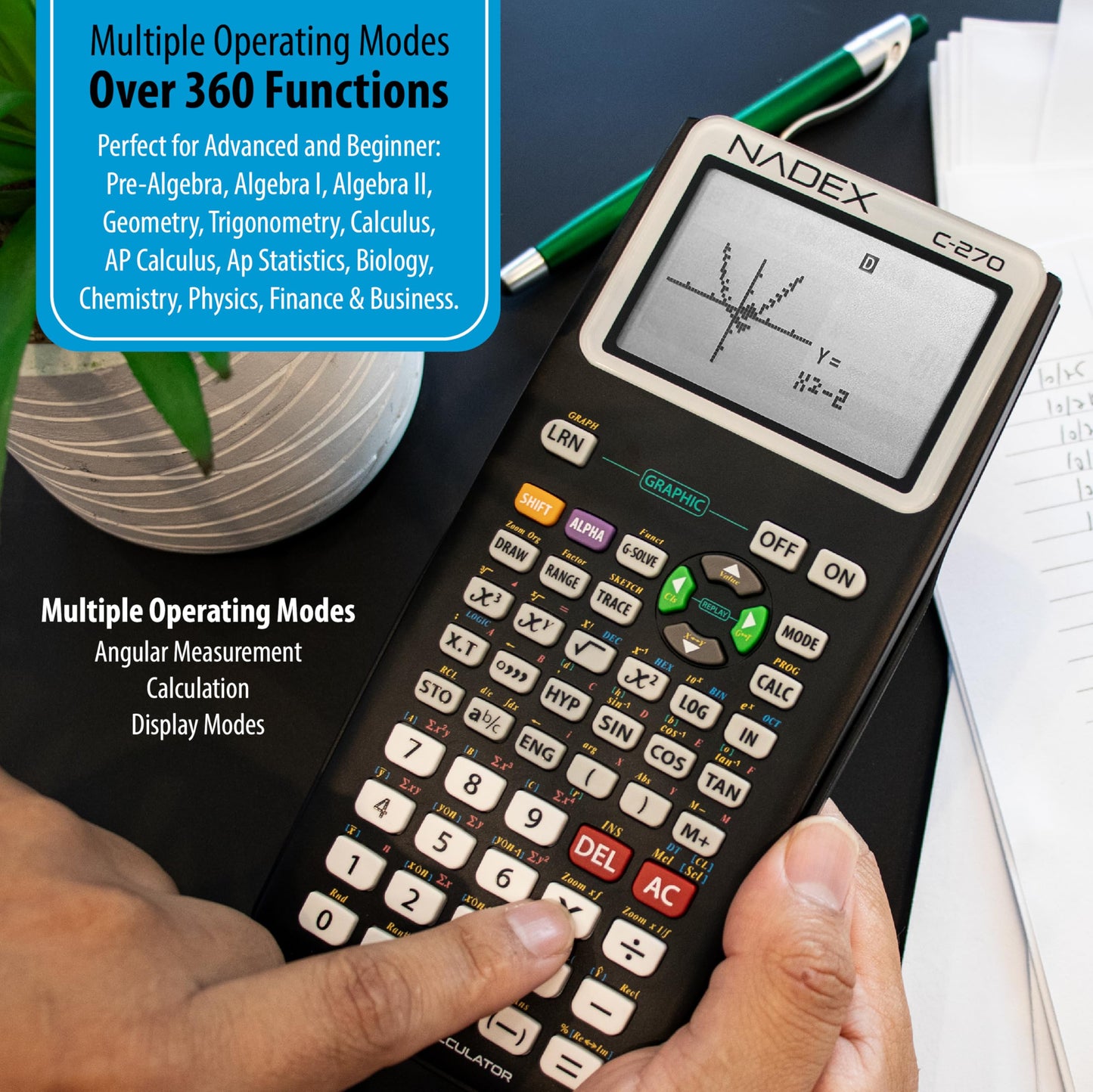 Scientific Calculator with Graph Functions for College and High School Students, Engineering, Advanced Mathematics, Calculus, Algebra, Geometery, Trigonometry, Statistics, Physics, Chemistry - Black