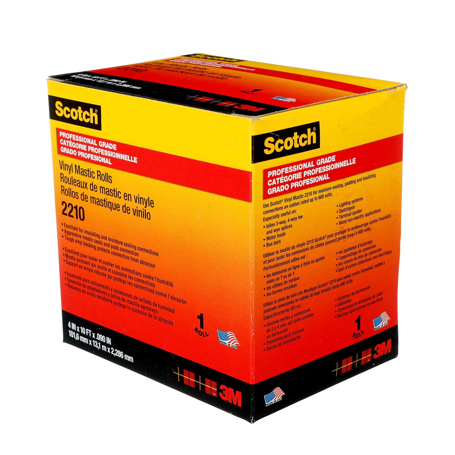 3M Scotch Vinyl Mastic Roll Electrical Tape 2210, 4 inch x 10 feet, Black, Self-Fusing Rubber Tape for Insulating and Moisture Seal