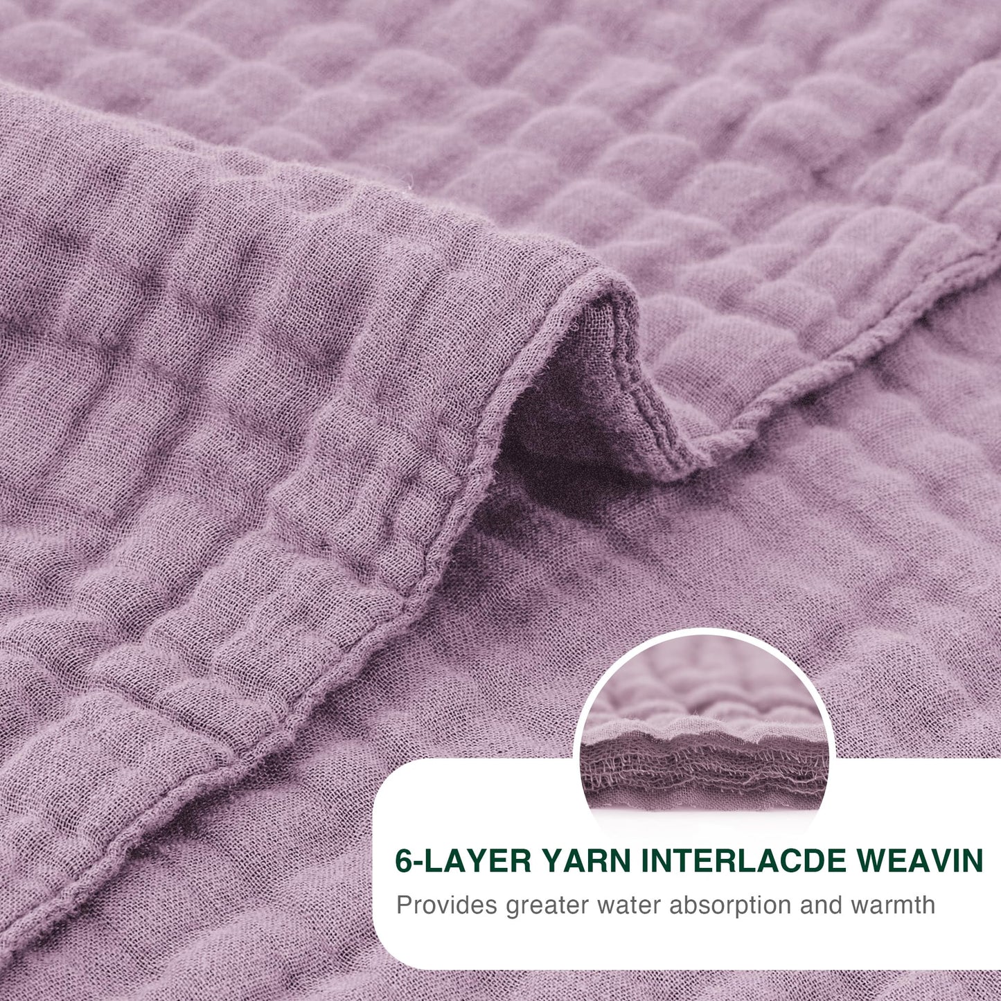 Love's cabin 100% Cotton Muslin Blanket, 6 Layer Lightweight Breathable Gauze Queen Size Blanket 90 x 90 Inches, Soft All Season Blanket for Bed, Lavender