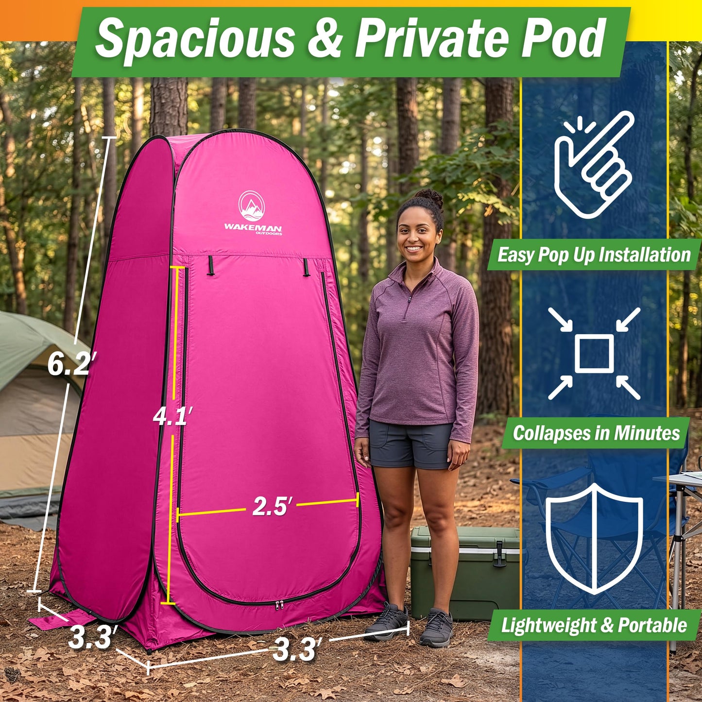 Pop Up Pod - Privacy Shower Tent, Dressing Room, or Portable Toilet Stall with Carry Bag for Camping, Beach, or Tailgate by Wakeman Outdoors (Pink)