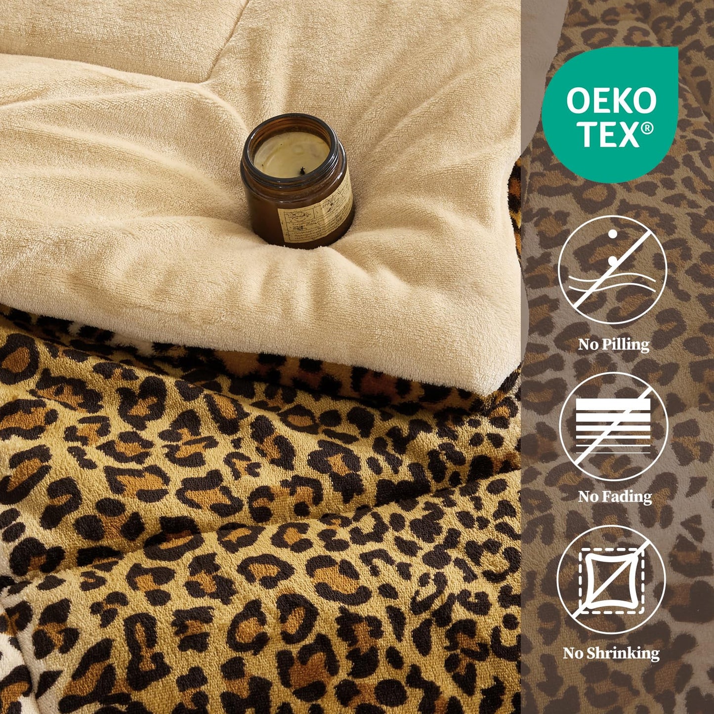 Petrichor Leopard Velvet Flannel King Comforter Set-Cheetah Print Western Blanket,Luxury Fuzzy Heavy Bedding Set,3 Pieces Plush Winter Bed Set with Comforter (90"x104")&2 Pillow Shams (20"x36"