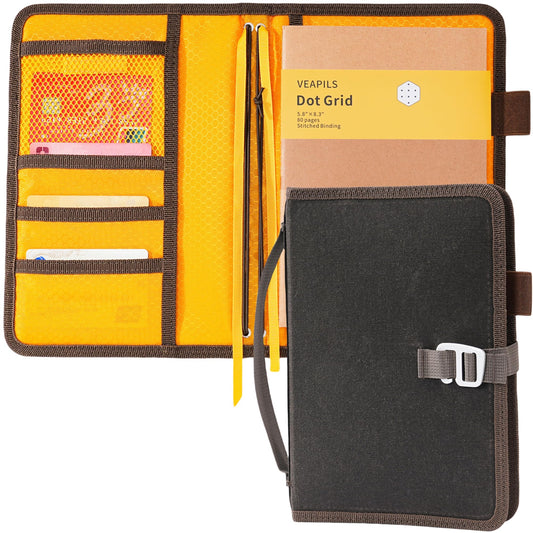 Field Journal Notebook A5 Planner Cover, Travel Journal for Men & Women Travelers Notebook Cover, Water Resistant Waxed Canvas A5 Cover with Pen Holder, Included 5.8" x 8.3" Refillable Field Book
