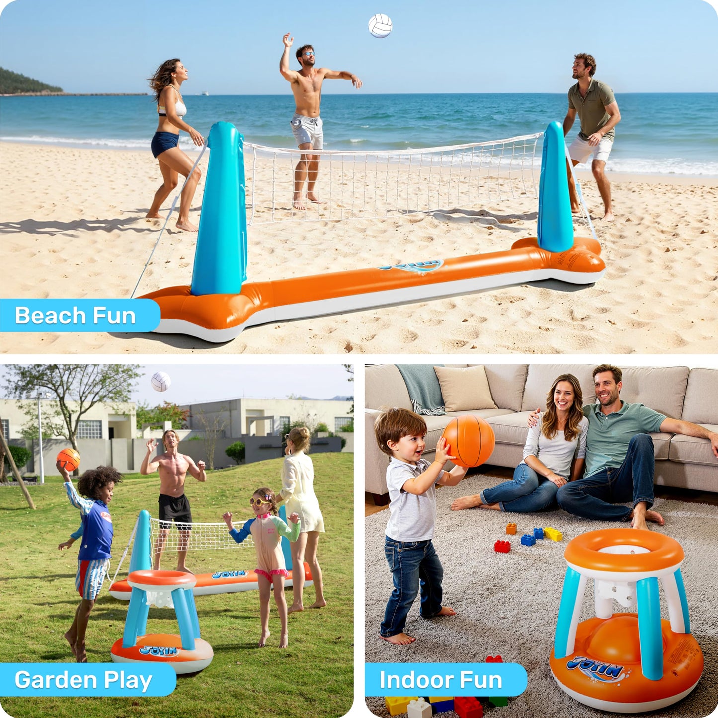 JOYIN Inflatable Pool Float Set Volleyball Net & Basketball Hoops; Balls Included for Kids and Adults Swimming Game Toy, Floating, Summer Floaties