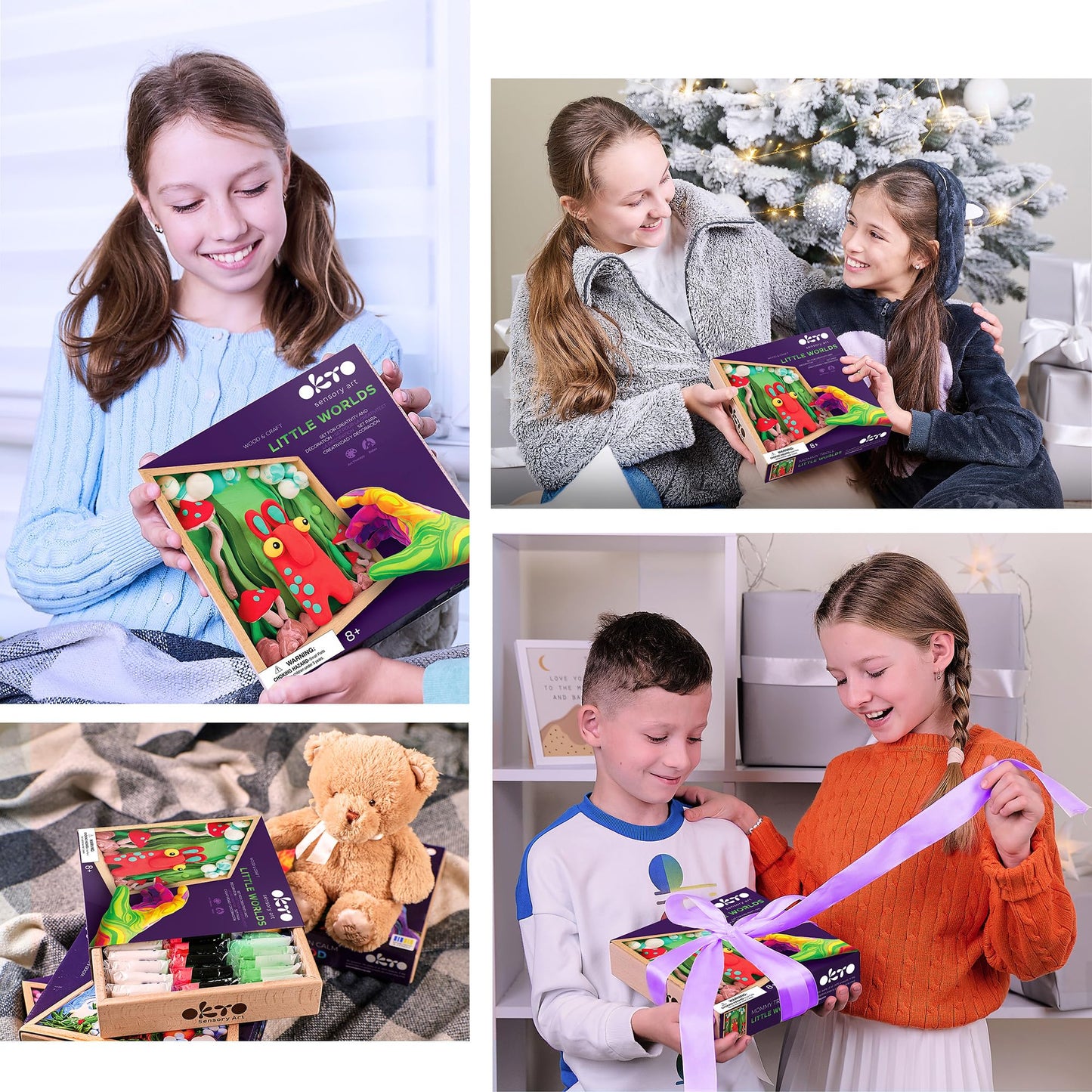 Okto - Wood and Craft - Little Worlds - Troll - Set for Creativity and Decoration - 3D Sensory Art - Safe Mess Free Air Dry - Frame Size 21 x 21 cm - 20031