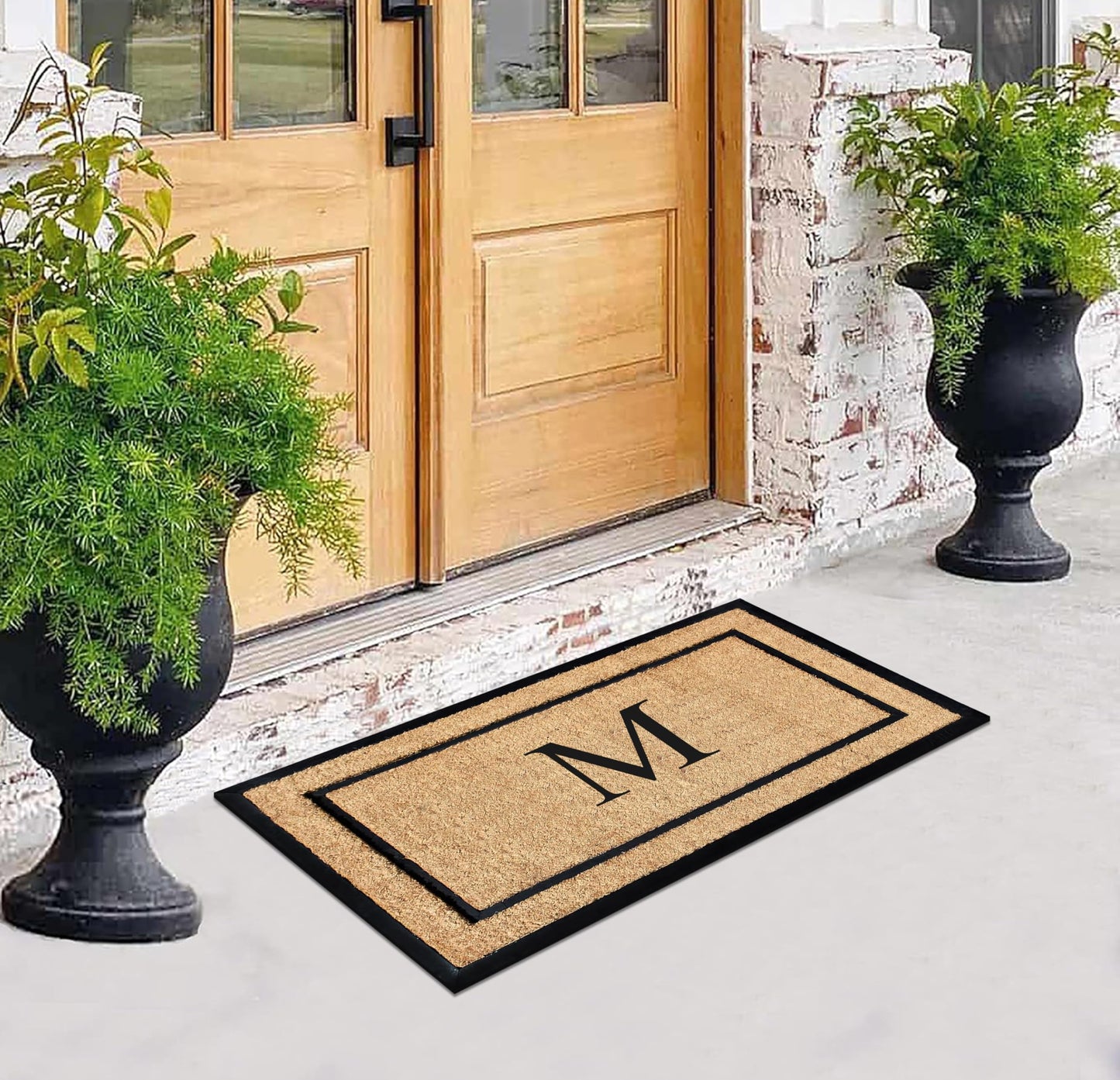 A1HC Natural Coir & Rubber Large Monogrammed Doormat, Thick Durable Entry Mats for Entrance Heavy Duty, Thin Profile, Long Lasting Front Door Mat - 24"x48"