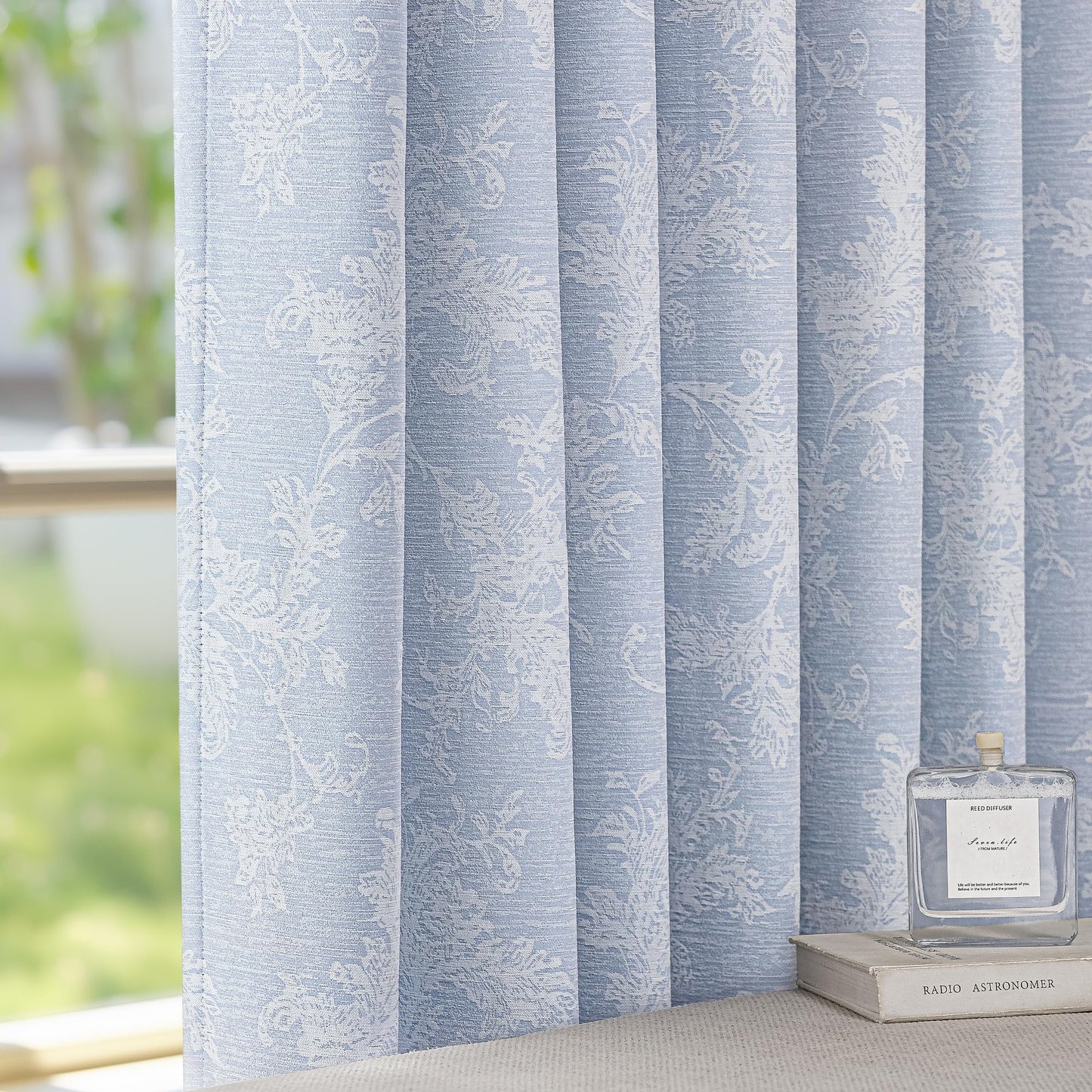 FMFUNCTEX Blue Floral Jacquard Blackout Curtains 84 Inches Long for Bedroom, Scroll Flower Chenille Farmhouse Curtains for Living Room Darkening Thermal Insulated Grommet Window Drapes 2 Panels