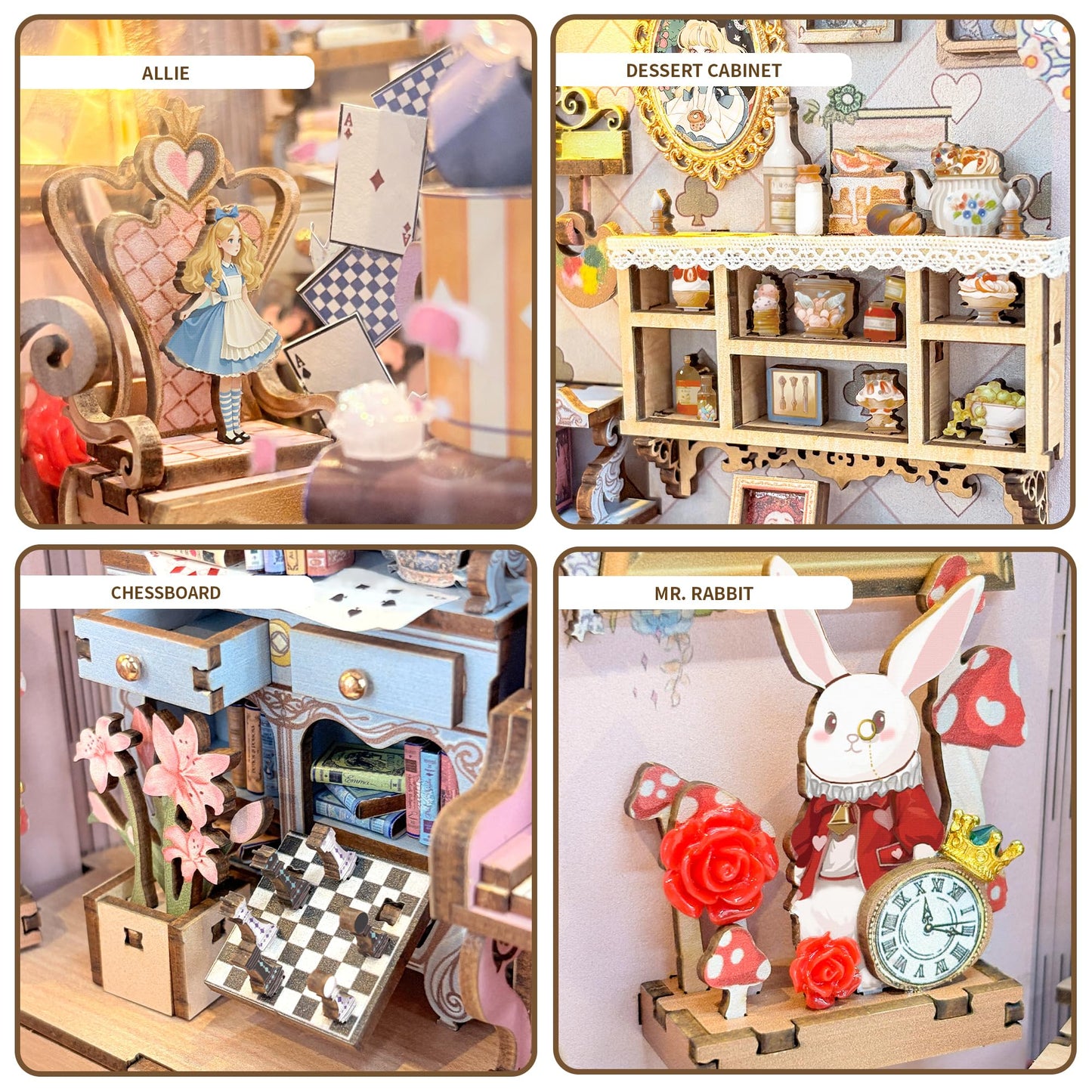 LORENOOK Allie's Tea Party Diary Book Nook Kits for Adults, DIY Booknook with LED Lights, Miniature House Kit & Nook Tales Bookshelf Decor, Creative Gifts for Hobbyists