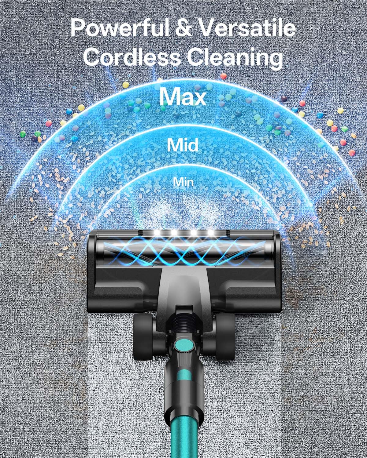 Cordless Vacuum Cleaner, 8-in-1 Cordless Stick Vacuum Cleaner with 3 Suction Modes, Up to 45mins Runtime, Rechargeable, Self-Standing, Vacuum Cleaners for Home Pet Hair Carpet Car Hard Floor, Green