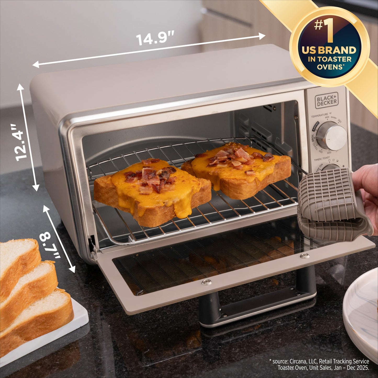 BLACK+DECKER Crisp N Bake™ PRO 4-Slice Digital Air Fry Toaster Oven, 5 Cooking Functions, Convection Countertop Oven, Fits 10” Pizza or 9” Cake Pan, 30-Minute Timer + Stay On, Stainless Steel Accents