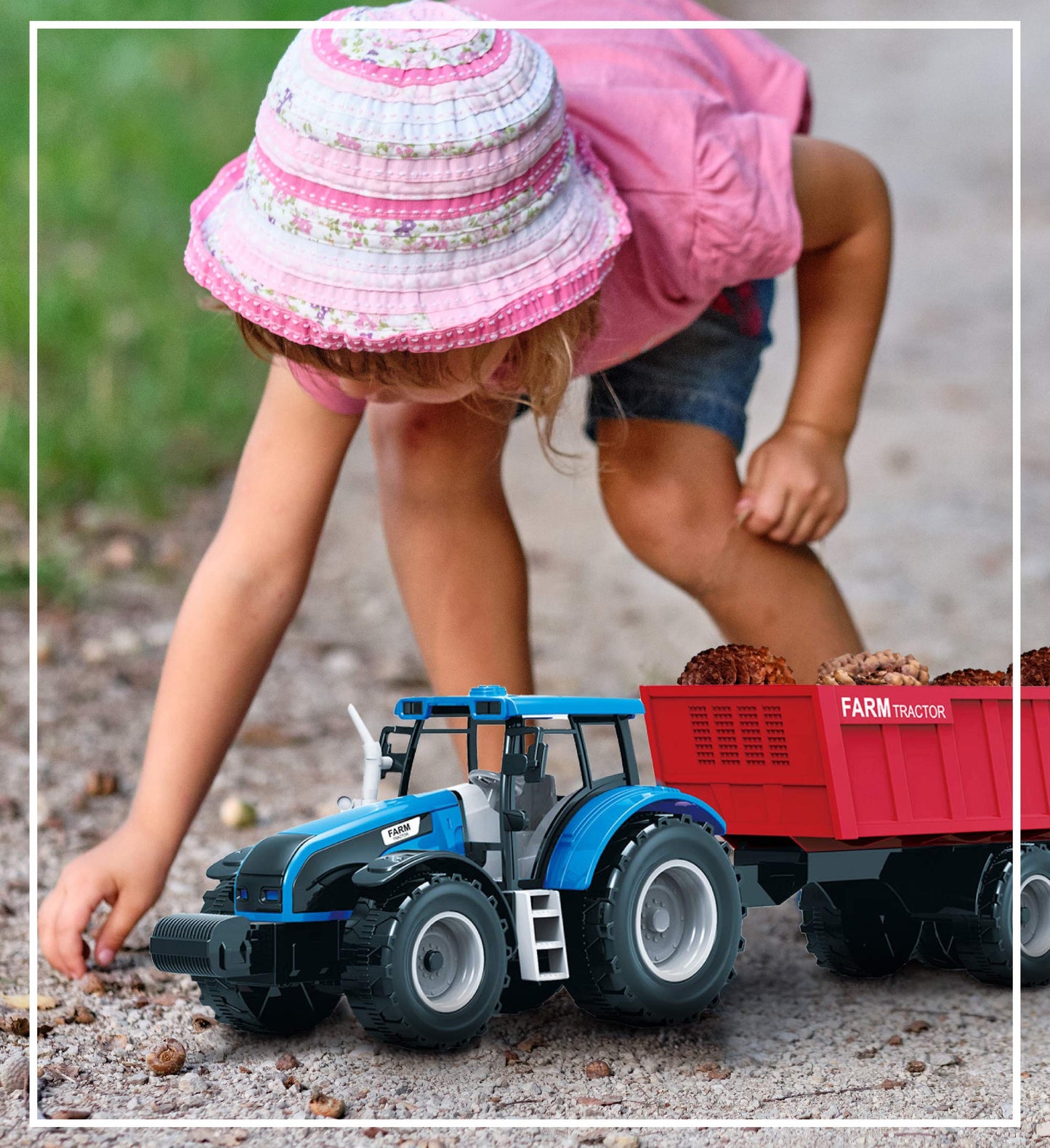Mozlly Friction Powered Farm Tractor Vehicles, 16.5" Includes Farmer Tractor Water Tank and Log Trailer, Push & Go No Batteries Needed Farming Toys Playset for Boys Kids Toddlers (3pc Set)