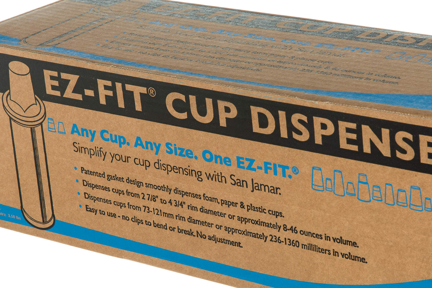 San Jamar One-Size-Fits-All Ez-Fit In-Counter Cup Dispenser Fits 8-46 Oz Cups with Interchangeable Gaskets for Restaurants, Dining Halls, and Fast Food, Plastic, 23.25 Inches, Black