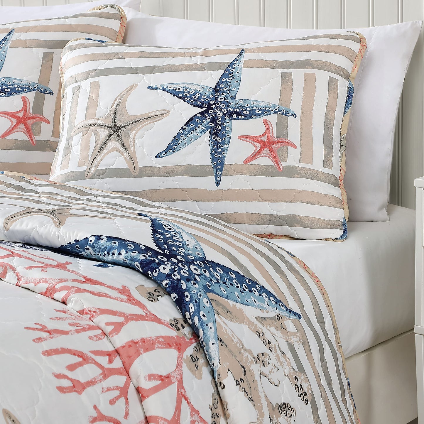 CARIBBEAN JOE Coastal 3-Piece Quilt Set, King, Sea Breeze Seaweed