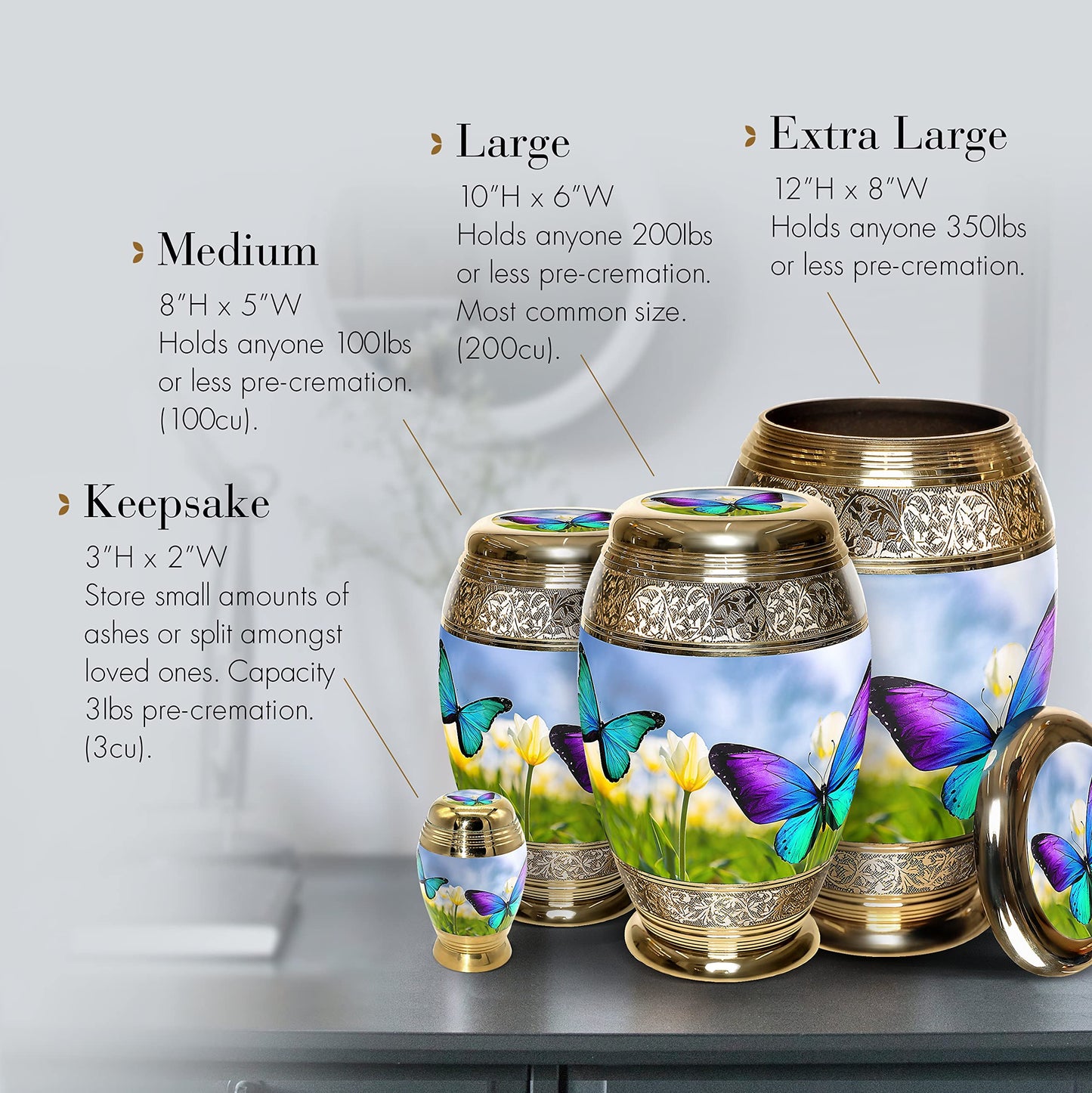 Wild Butterflies Cremation Urn for Ashes for Women - Beautifully Handcrafted & Personalized Cremation Urns for Human Ashes Adult Female, Mom, Sister or Daughter