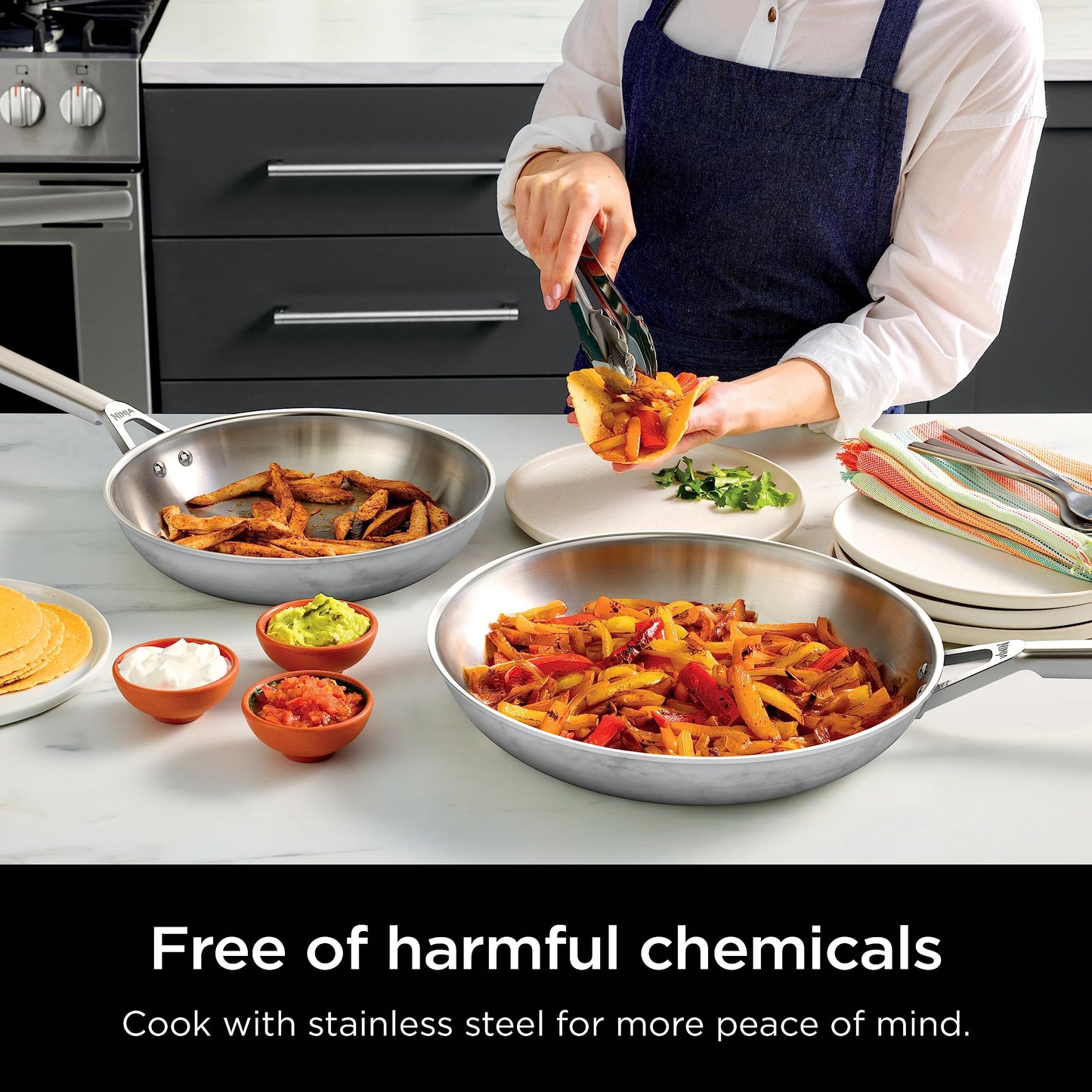 Ninja EverClad Commercial-Grade Stainless Steel 10.25" Fry Pan, Tri-Ply Pans, Oven Safe to 600°F, All Stovetops & Induction Compatible, Stainless, C90026