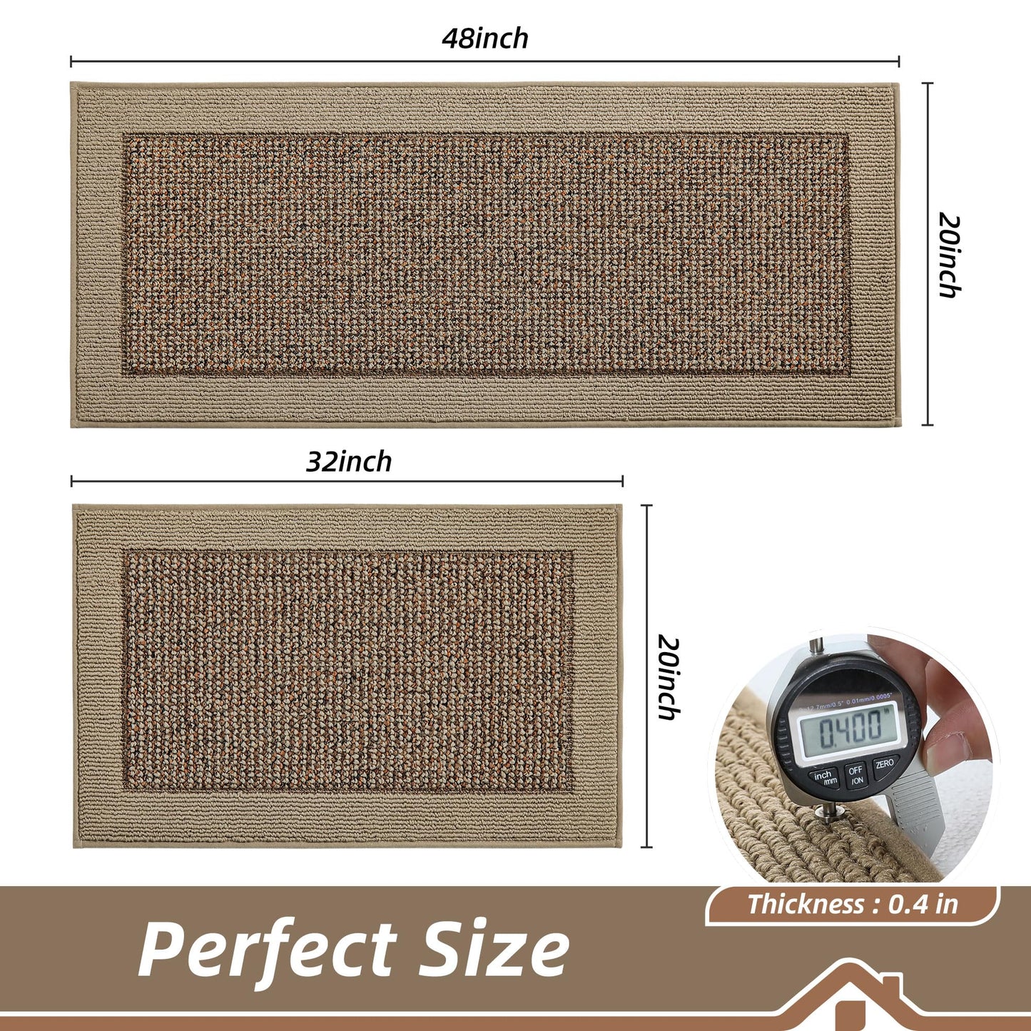 BEQHAUSE Kitchen Rugs and Mats Set of 2 Non-Slip Kitchen Mats for Floor, Absorbent and Stain Resistant Kitchen Runner, Machine Washable Rugs for Kitchen, Laundry & Sink, 20"x32"+20"x48", Taupe