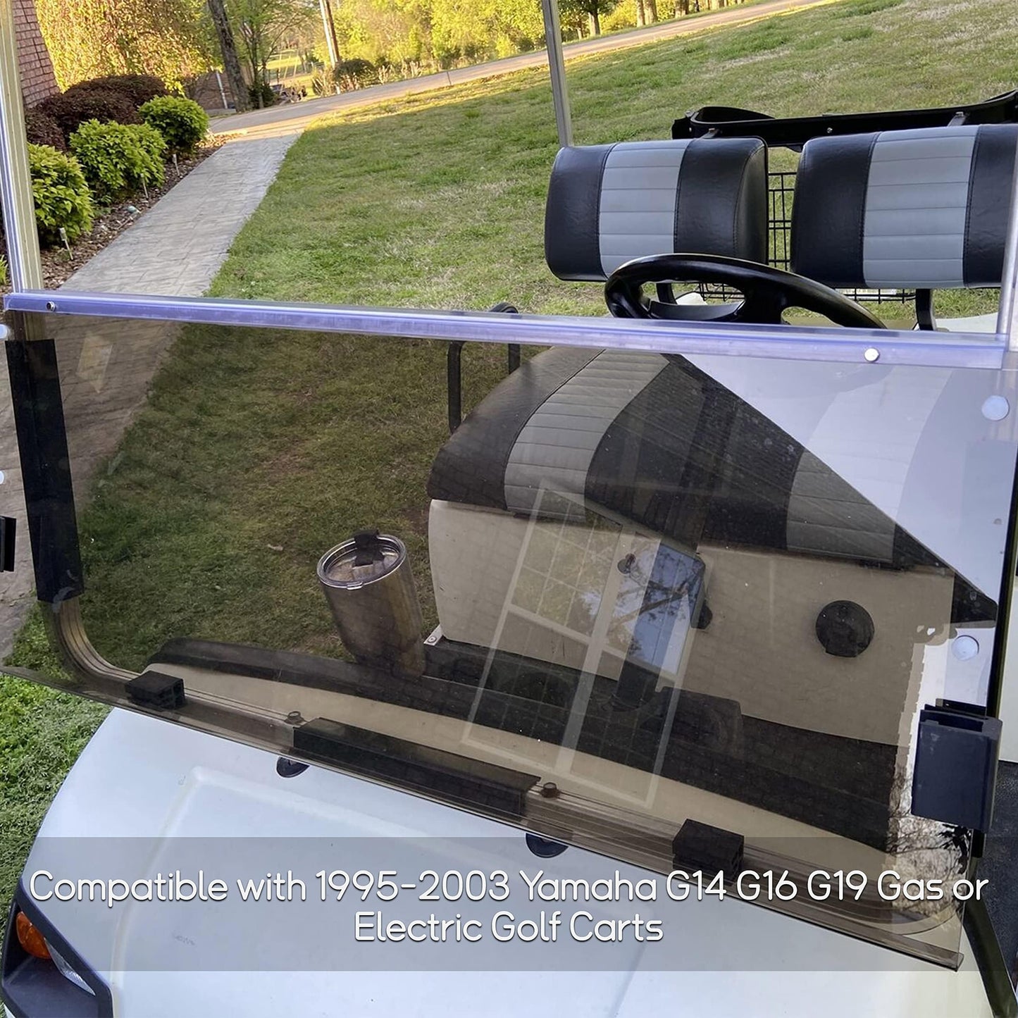 ECOTRIC Tinted/Smoke Windshield Compatible with 1995-2003 Yamaha G14 G16 G19 Gas and Electric Golf Cart Fold Down Windshield
