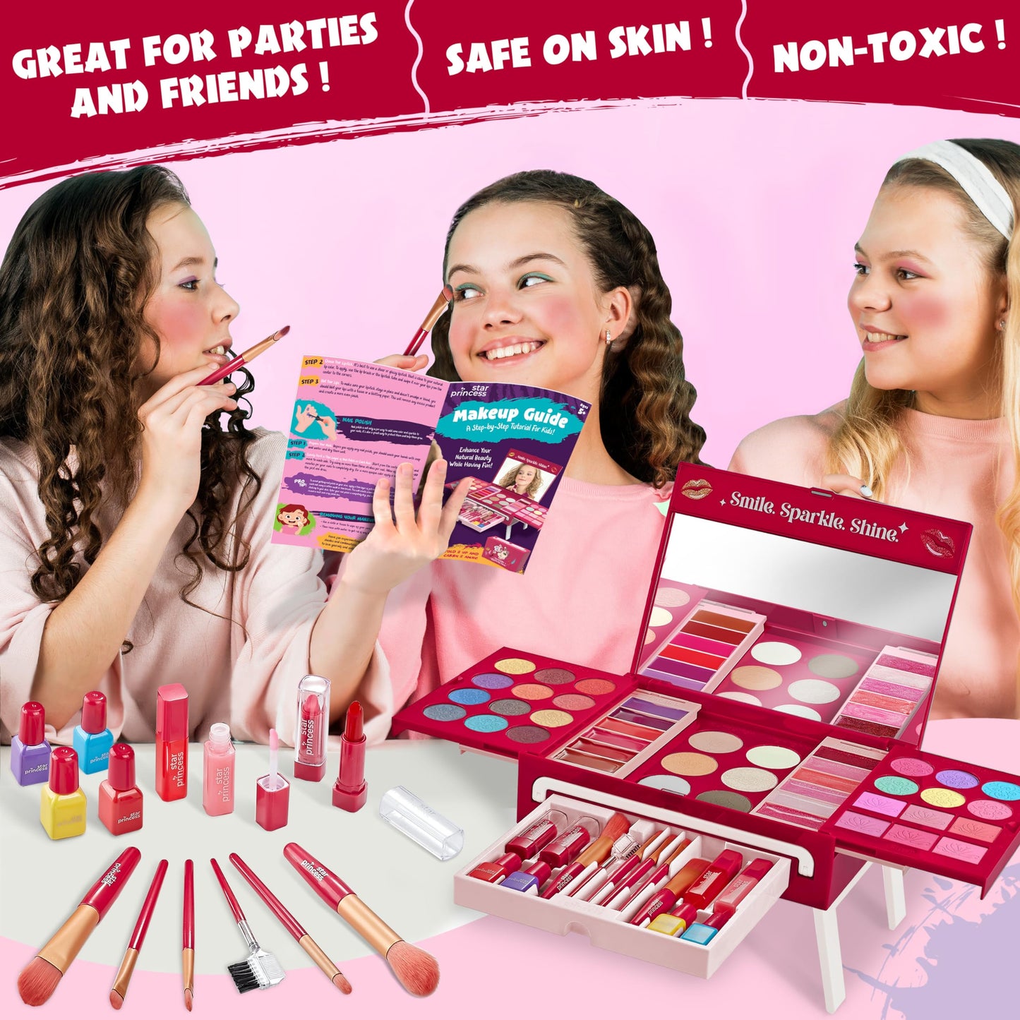 Kids Makeup Kit for Girls - Non-Toxic Real Washable Make Up Set for Little Girls - Pretend Play Toy Birthday Gift Idea for Girls Ages 3, 4, 5, 6, 7, 8, 9, 10 Year Old