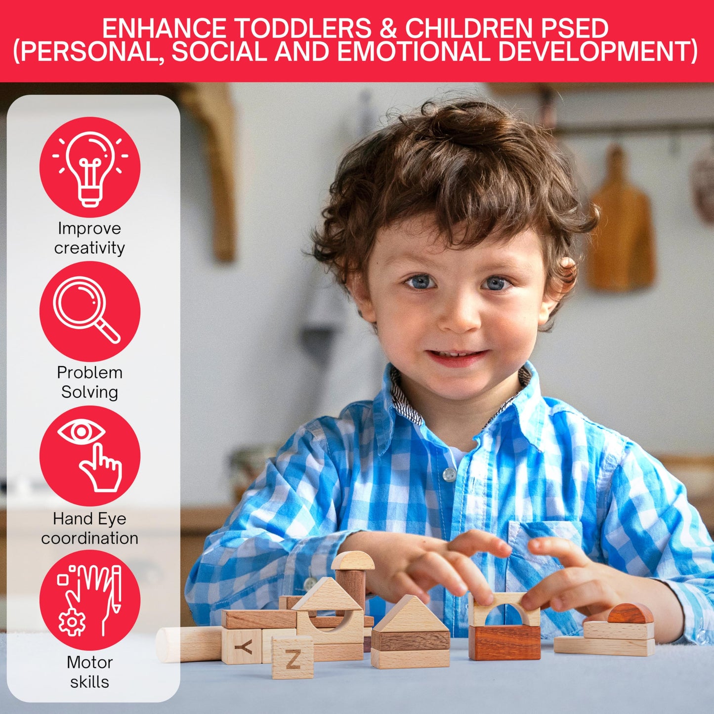 MOMOARI Alphabet Number Early Math Wooden Building Blocks