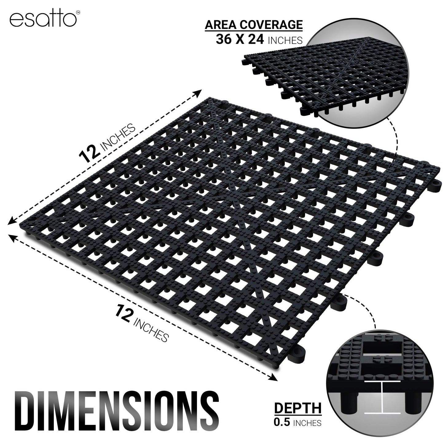 Esatto 12 Pack Interlocking Shelf Mats 12″, Black – For Spills, Clean Bars, Stain Protection, and an Anti-slip Surface