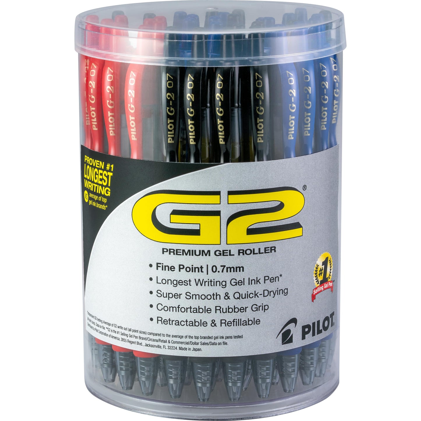 Pilot G2 Premium Gel Pens, Fine Point 0.7 mm, Assorted Colors, Tub of 36