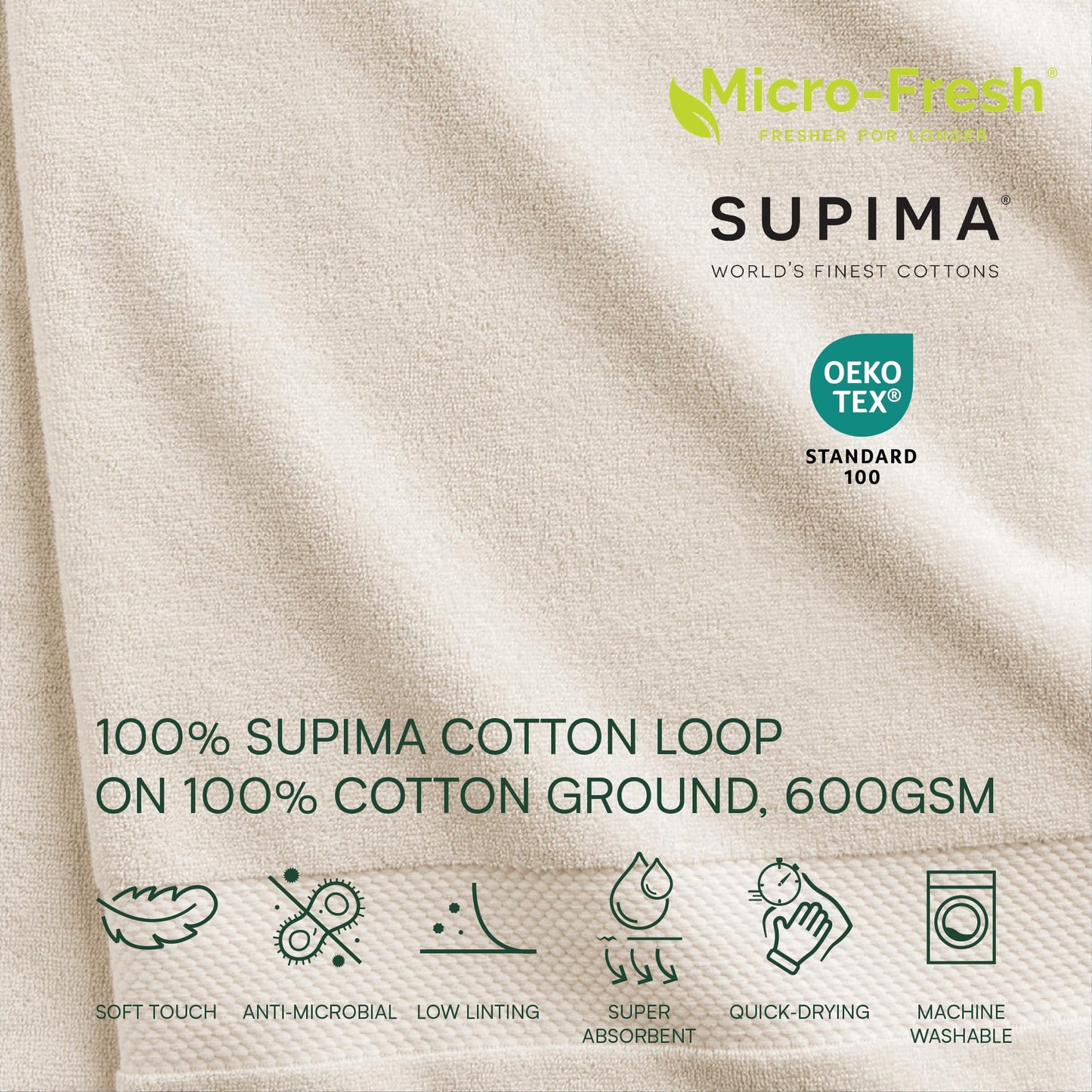 Lacoste Heritage 100% Supima Cotton Bath Sheet, Chalk, 35" x 70" – Highly Absorbent & Quick Drying, Premium Super Soft Bath Towel, Bathroom Essential, Gift for All Occasions, Machine Washable
