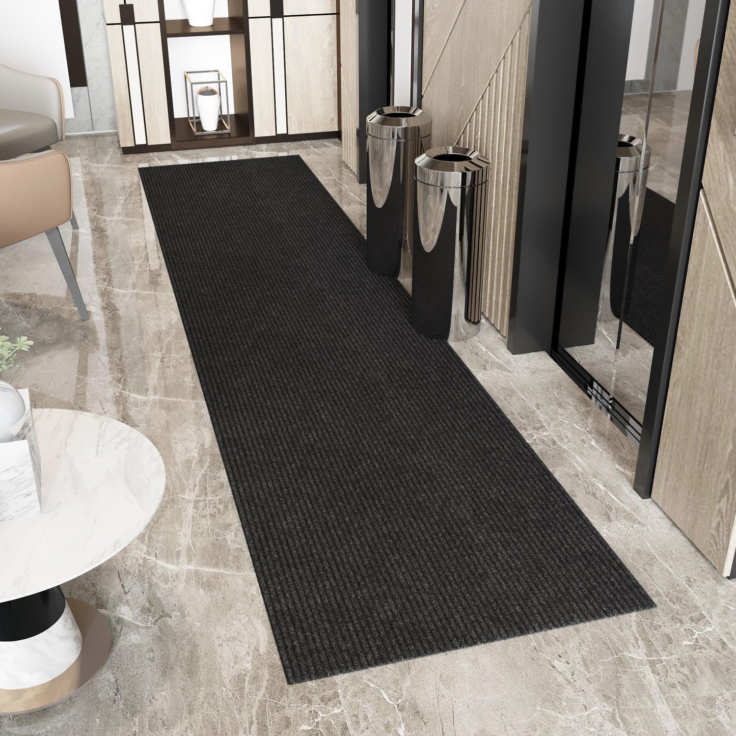 Ottomanson 2'7" x 12' Hallway Runner with Scraper Pile - Extra Durable Non-Slip Rug Mat for Indoor & Outdoor Use - Ideal for Kitchen, Entryway & Garage - High-Traffic Carpet, Black