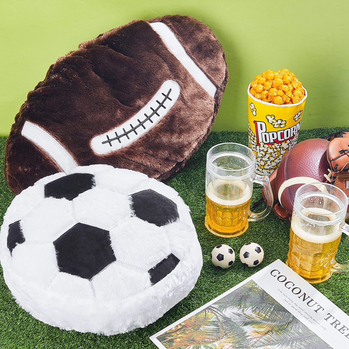 Juexica 4 Pcs Sports Throw Pillows Fluffy Stuffed Soccer Basketball Baseball Pillow Plush Toy Sport Cushion for Room Decor Birthday Present(Medium,Plush)