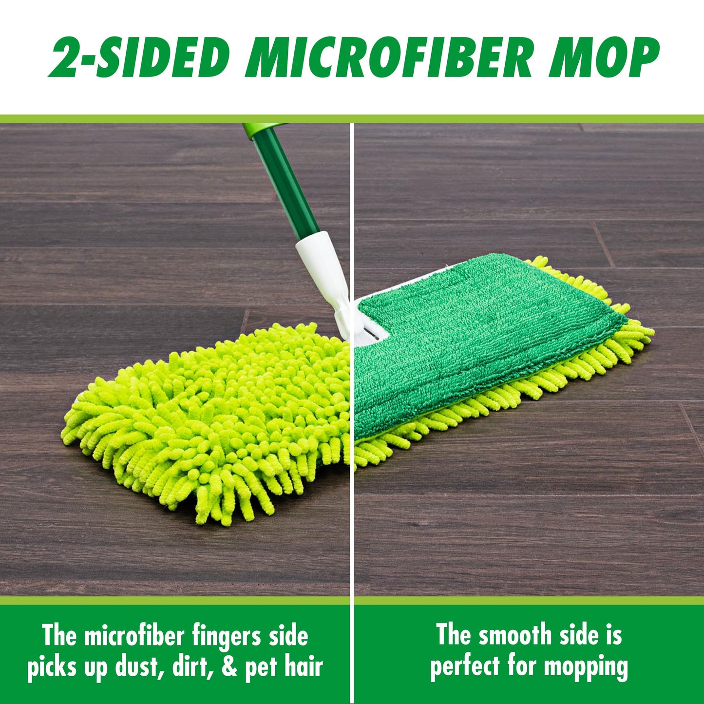 Libman 18" 2-Sided Microfiber Dust Mop, Double Sided Dry Wet Mops for Floor Cleaning, Hardwood, Laminate, Tile Cleaner, 360 Degree Swivel Head, 49” Long Handle