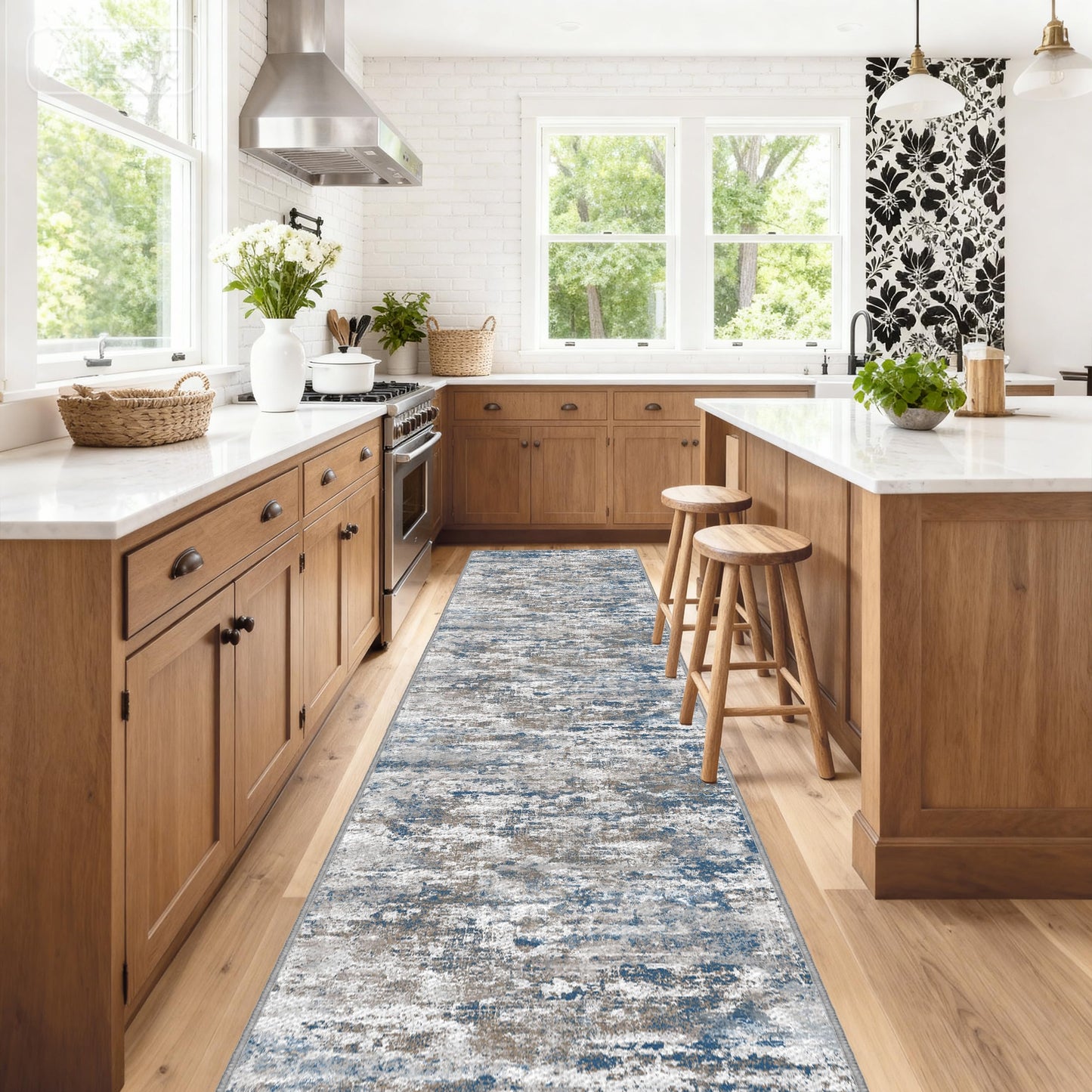 TTelephant Washable Carpet Runners for Hallway 12ft-Non Slip Floor Runners for Dogs, Abstract Hallway Runner Rug with ‌Silicone Backing, Stain Resistant Rug for Indoor High Traffic,2.6x12,Multi