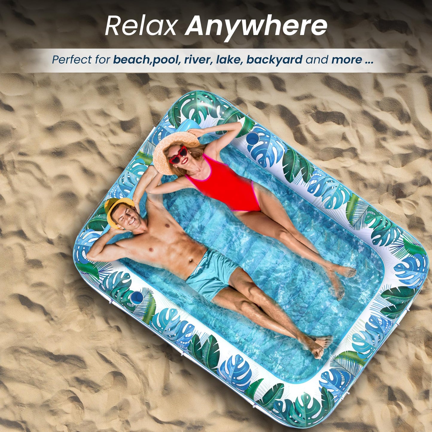 JAMBO Extra Large 80" x 56" Tanning Pool Lounger Float, Sun Tanning Pool Float, Inflatable Water Lounge Raft, Pool Lounger for Adults, Tanning Raft Float, Big Pool Tub, Water Tanning Bed, Kiddie Pool
