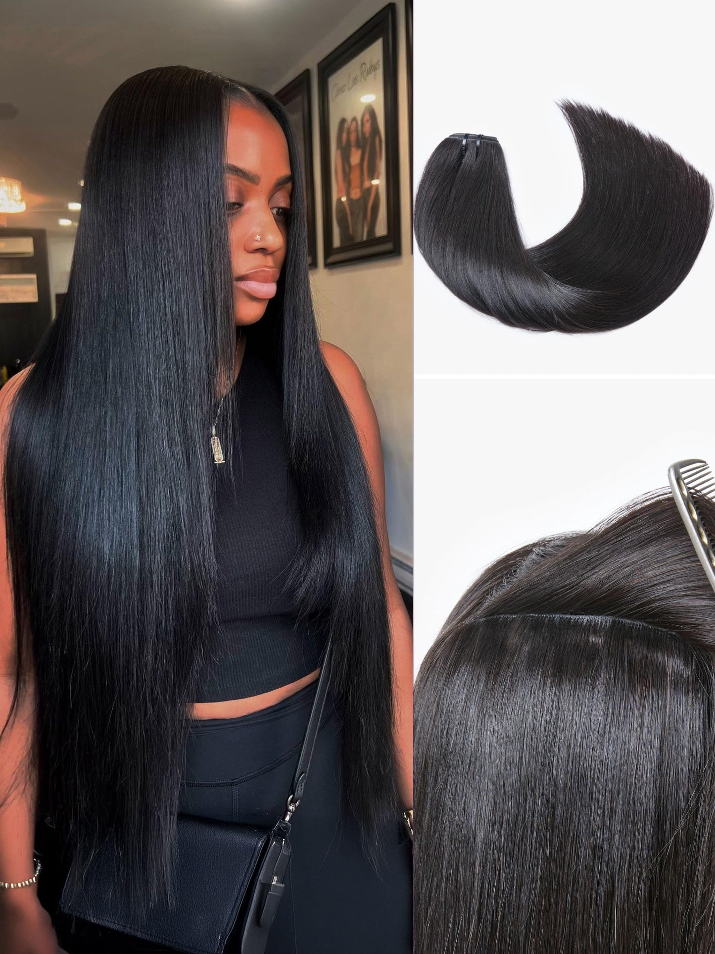 LUVME Invisible Clip in Hair Extensions Real Human Hair, Remy Human Hair Extensions Clip ins for Women, Natural Human Hair, 16 inch 110g 7Pcs, Natural Black