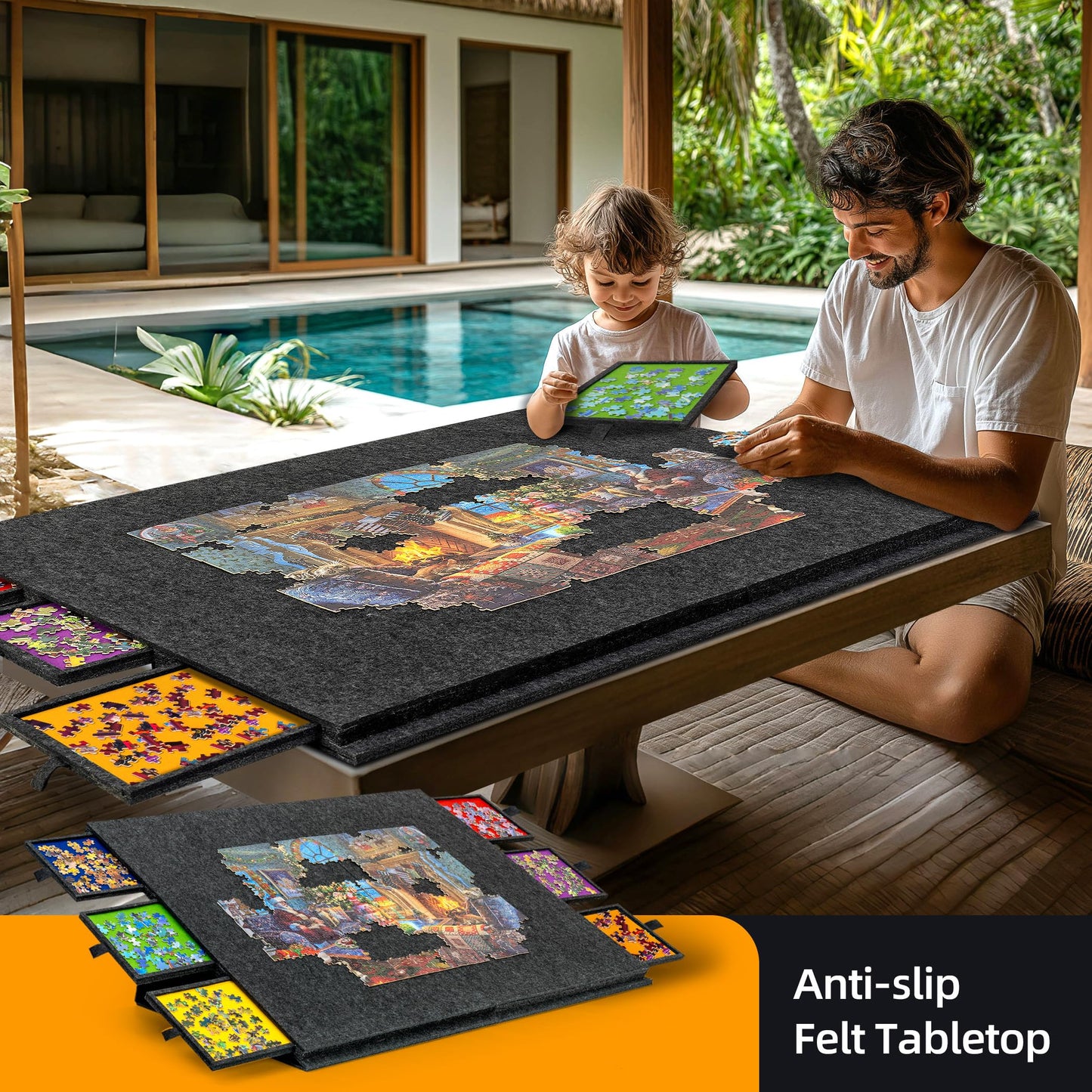 Lavievert 2000 Piece Tilting & Foldable Puzzle Table with 2-in-1 Designed Stand & Cover, Lightweight Felt Puzzle Plateau with 6 Colored Drawers, Portable Jigsaw Puzzle Board for Adults – Dark Gray