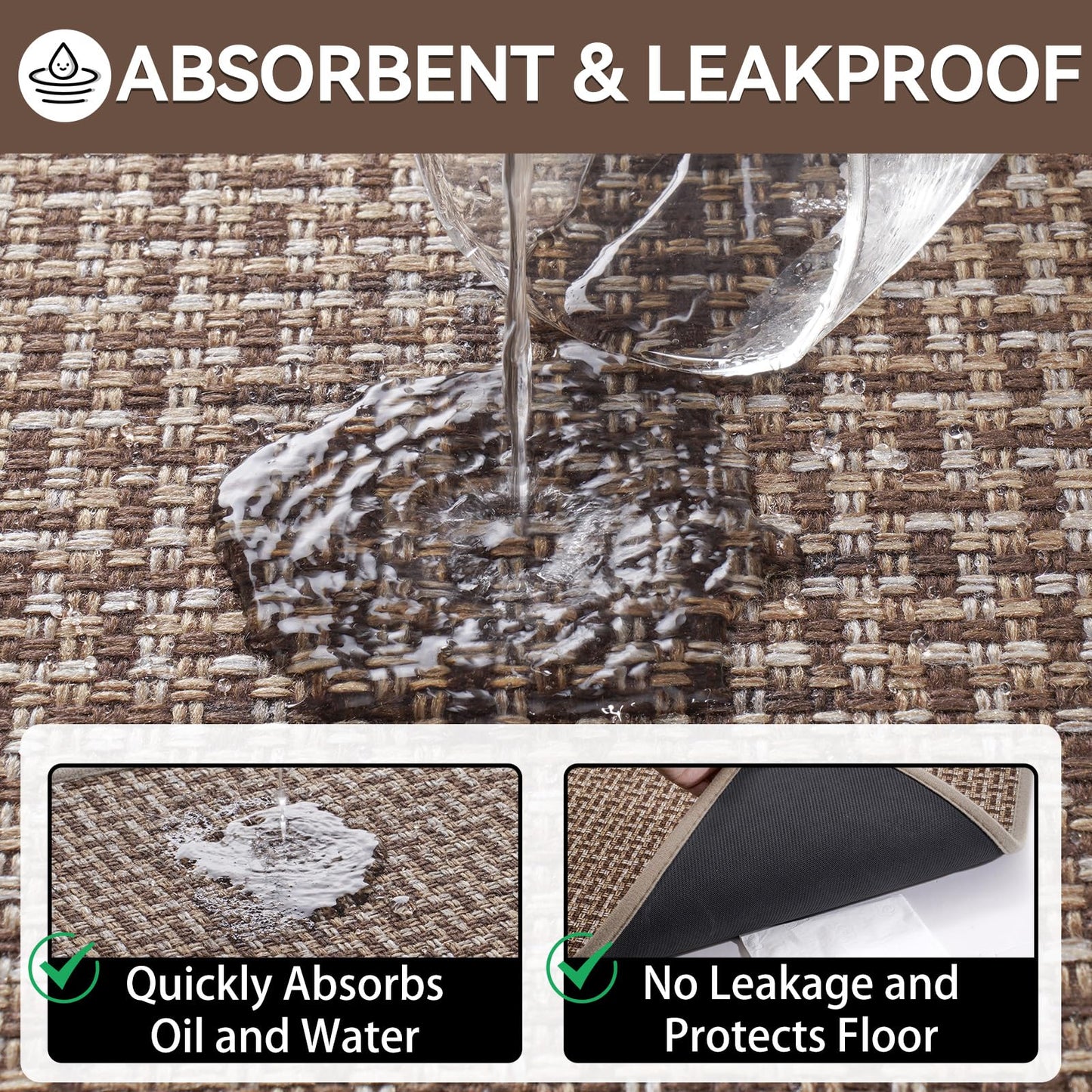 Indoor Door Mat 36x60 Dirt Resistant and Absorbent, Non-Slip Rubber Backing Floor Mats, Easy Clean Low-Profile Doormat for Entryway, Front Door, Inside Entrance Brown