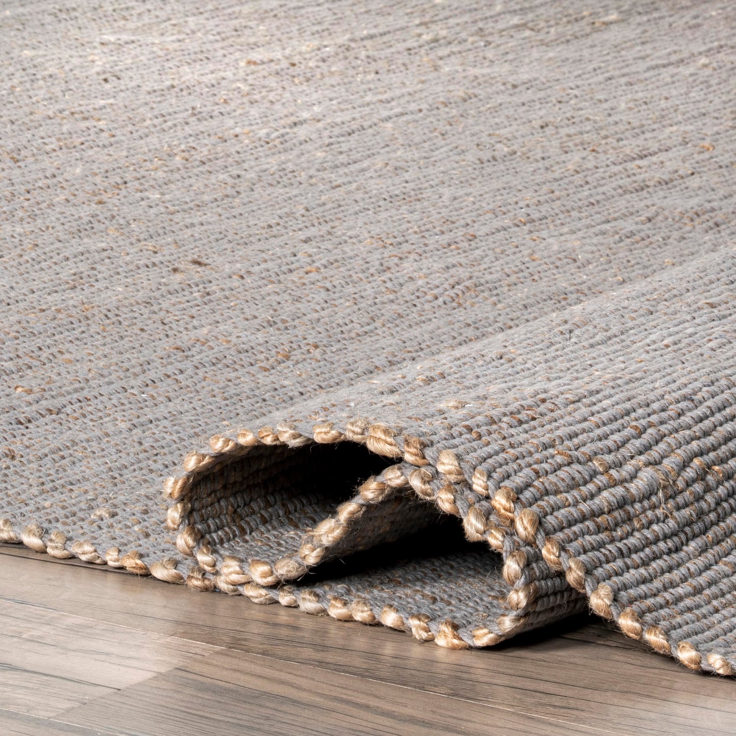 Nuloom Elfriede Handmade, Grey/Ivory, 2'6" x 6', Jute & Cotton, Textured and Earthy, High Traffic, Stain Resistant, Easy Clean, Durable Area Rug for Bedroom, Living Room, Dining, Entryway