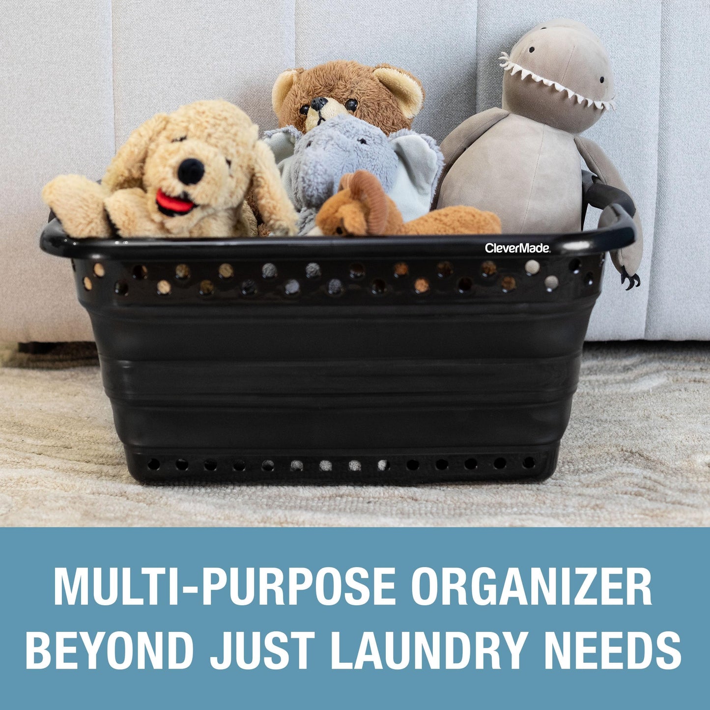 CleverMade Collapsible Laundry Baskets - 39L Foldable Large Collapsible Laundry Basket with Handles for Space Saving Storage, Black, 2 Pack