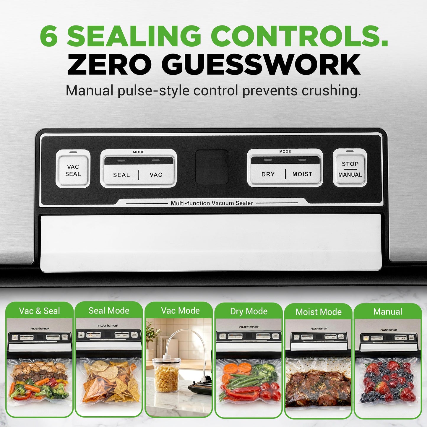 NutriChef Vacuum Sealer Machine, 80kPa Food Vacuum Sealer with Cutter, Bag Storage, Suction Hose, 1 Bag Roll & 5 Vacuum Bags to Ensure Freshness, Suitable for Freezer Meal Prep & Portioning 14"x7"x3"