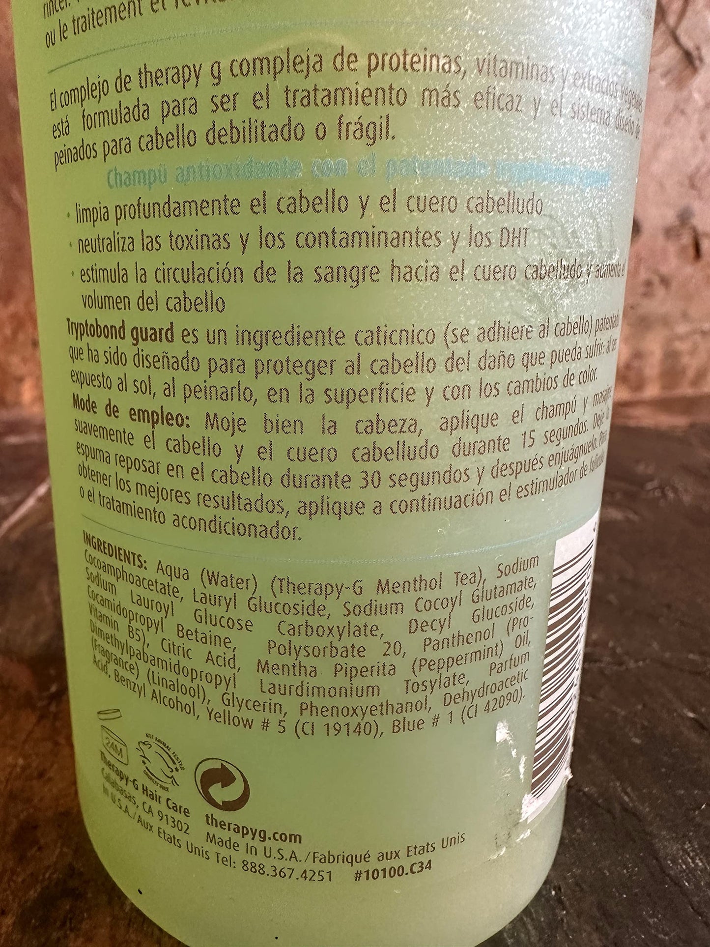 Therapy-G Antioxidant Shampoo (Liter 33.8oz) for fine, thinning hair and anti hair loss. Protects hair color and prevents damage and helps inhibit DHT and stimulate renewed growth shampoo..