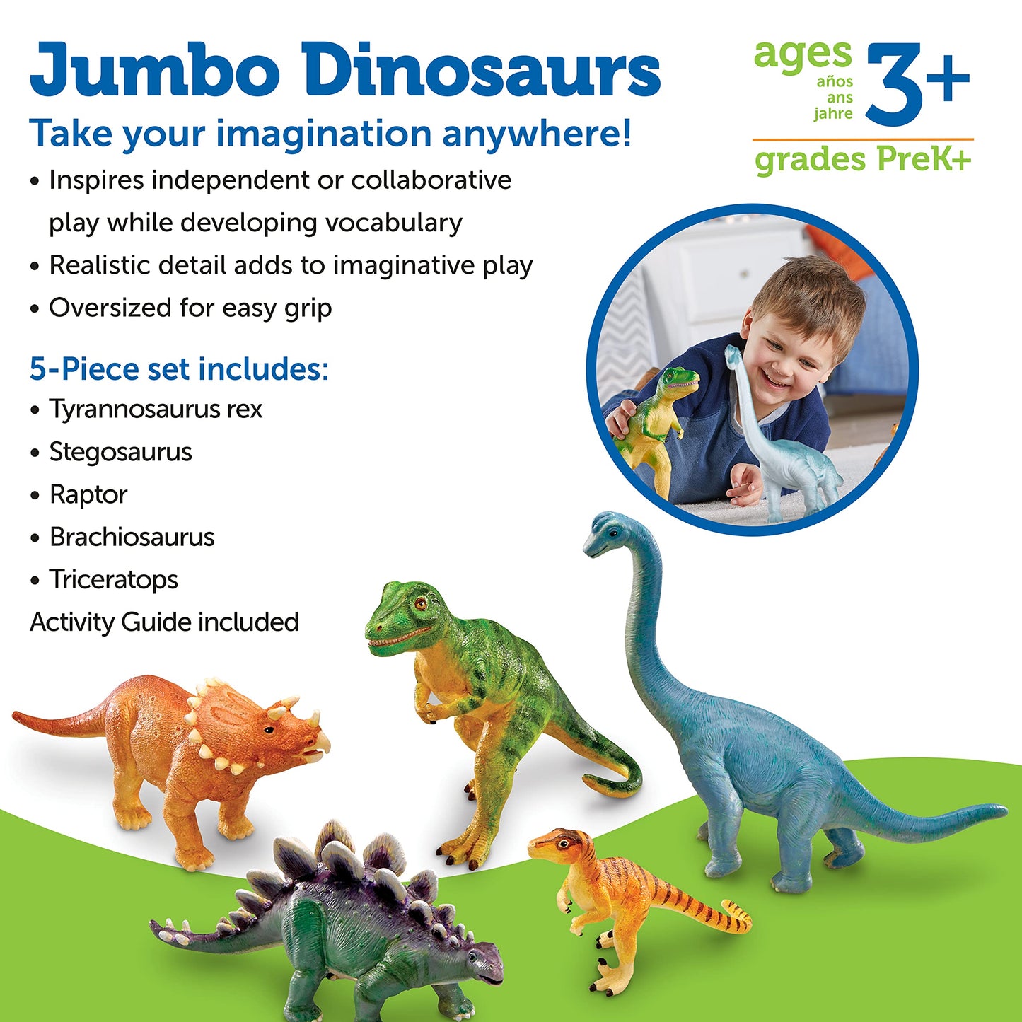 Learning Resources Jumbo Dinosaurs - Toddler Learning Toys, Dinosaurs Toys for Kids Ages 3+, Dinosaur Games